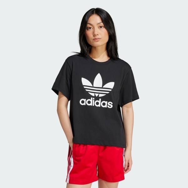 Adidas TRFL Tee Boxy IU2422 女 短袖 上衣 T恤 經典 三葉草 休閒 寬鬆 棉質 黑