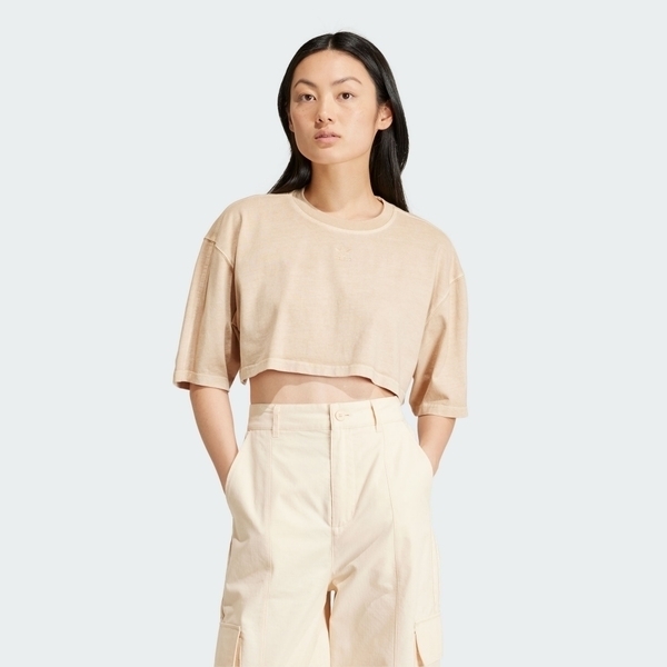 Adidas ESS+ CROP TEE IR5997 女 短版 短袖 上衣 休閒 寬鬆 柔軟 舒適 奶茶
