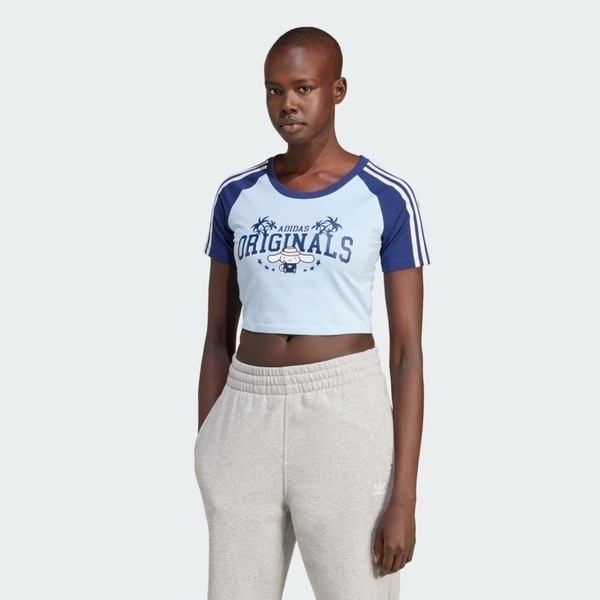 Adidas Crop Baby Tee C JH3175 女 短版 短袖 上衣 HELLO KITTY 大耳狗 藍