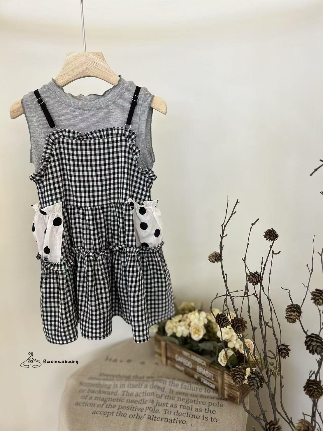 小點格格兩件式洋裝