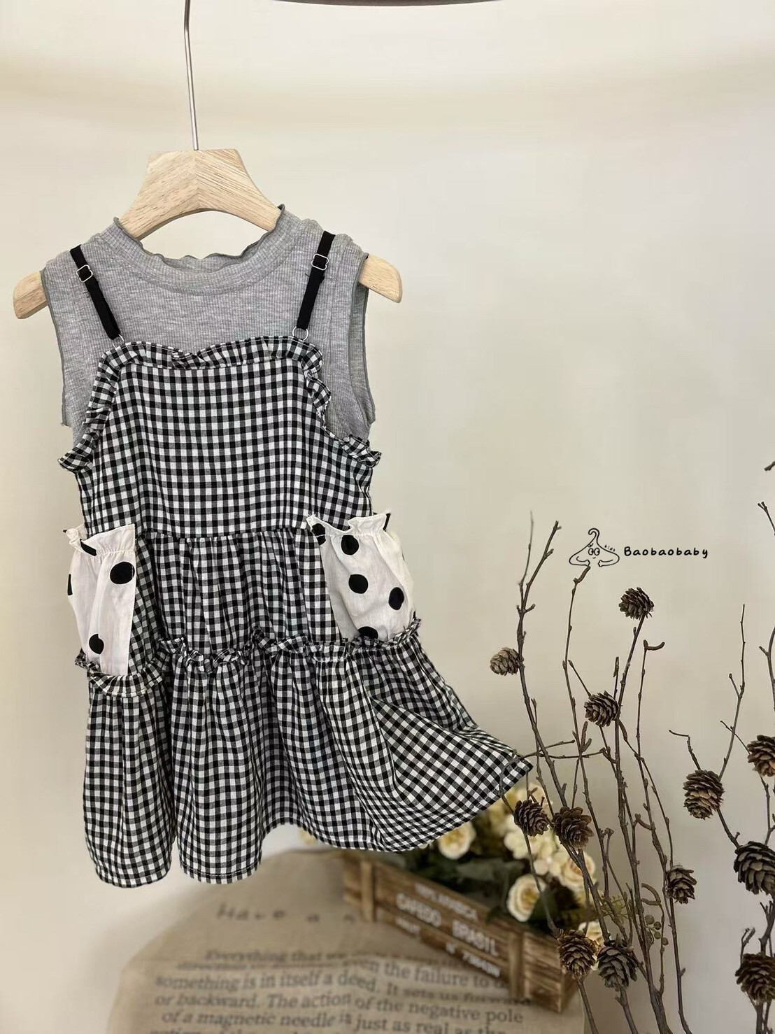 小點格格兩件式洋裝