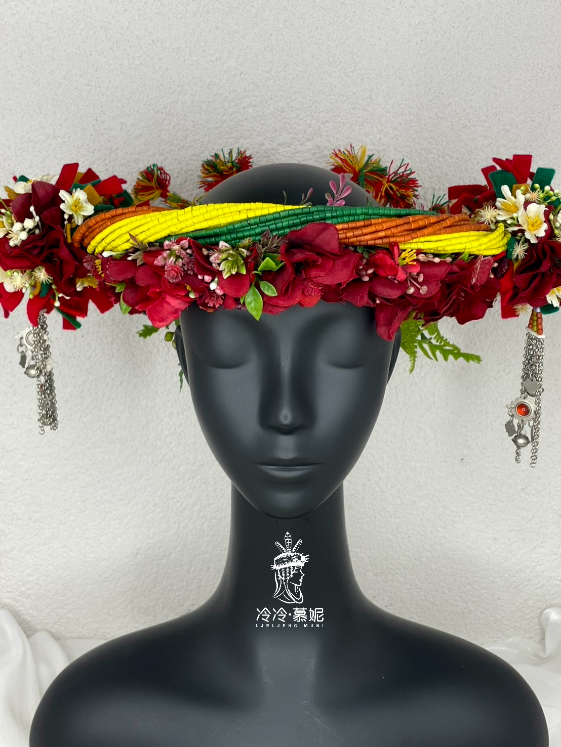 No.84傳統管珠配花轉珠頭飾55cm