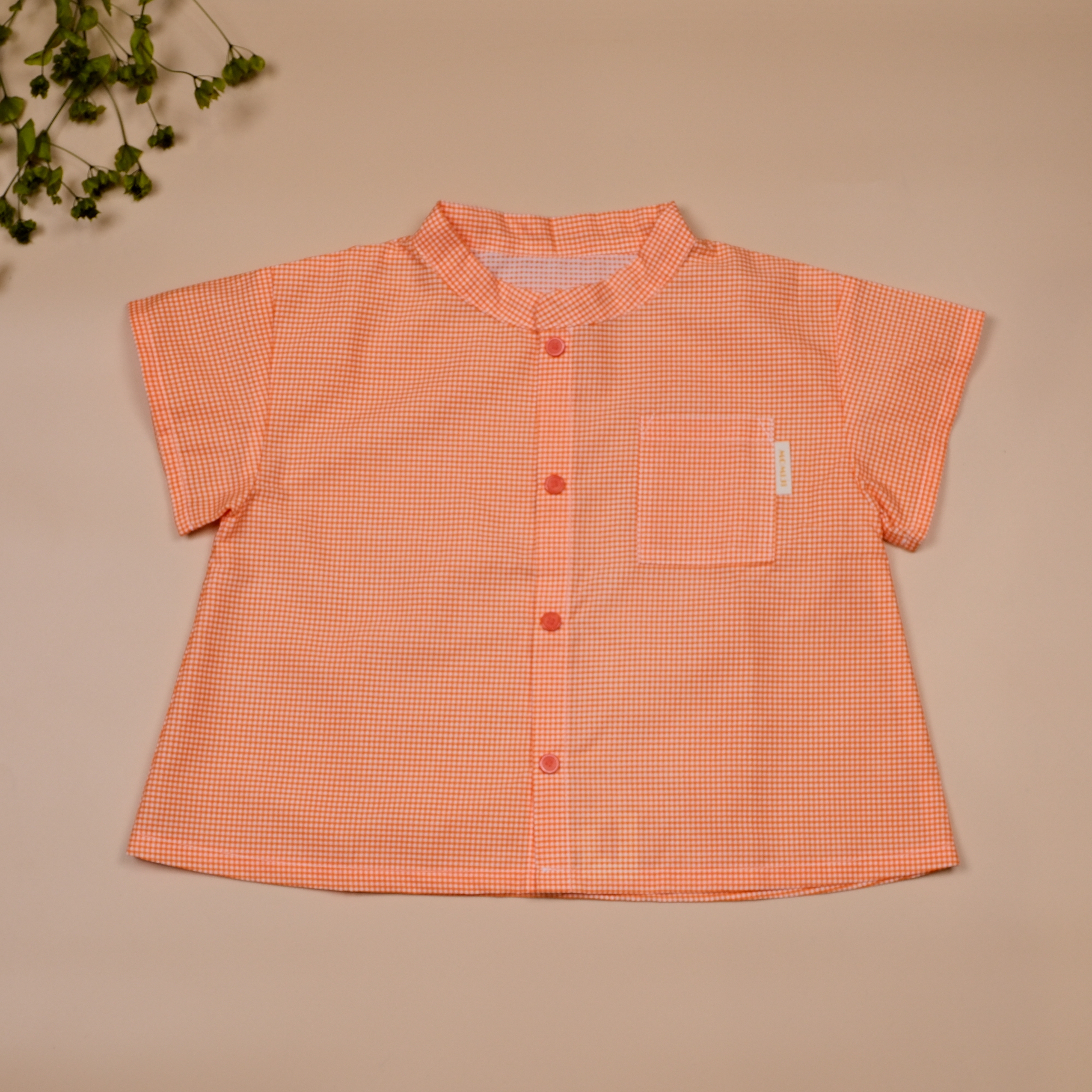 小立領日常 ⧪ 橘色格子 ⧪ 短袖立領襯衫