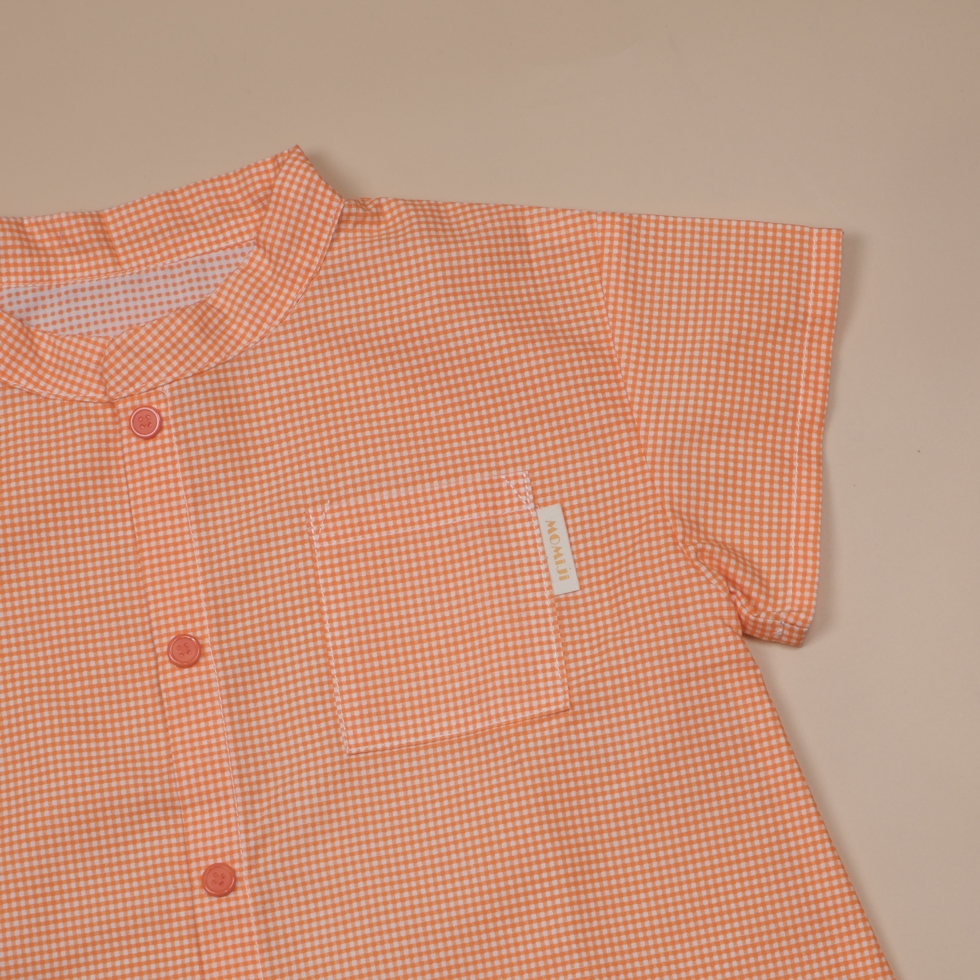 小立領日常 ⧪ 橘色格子 ⧪ 短袖立領襯衫
