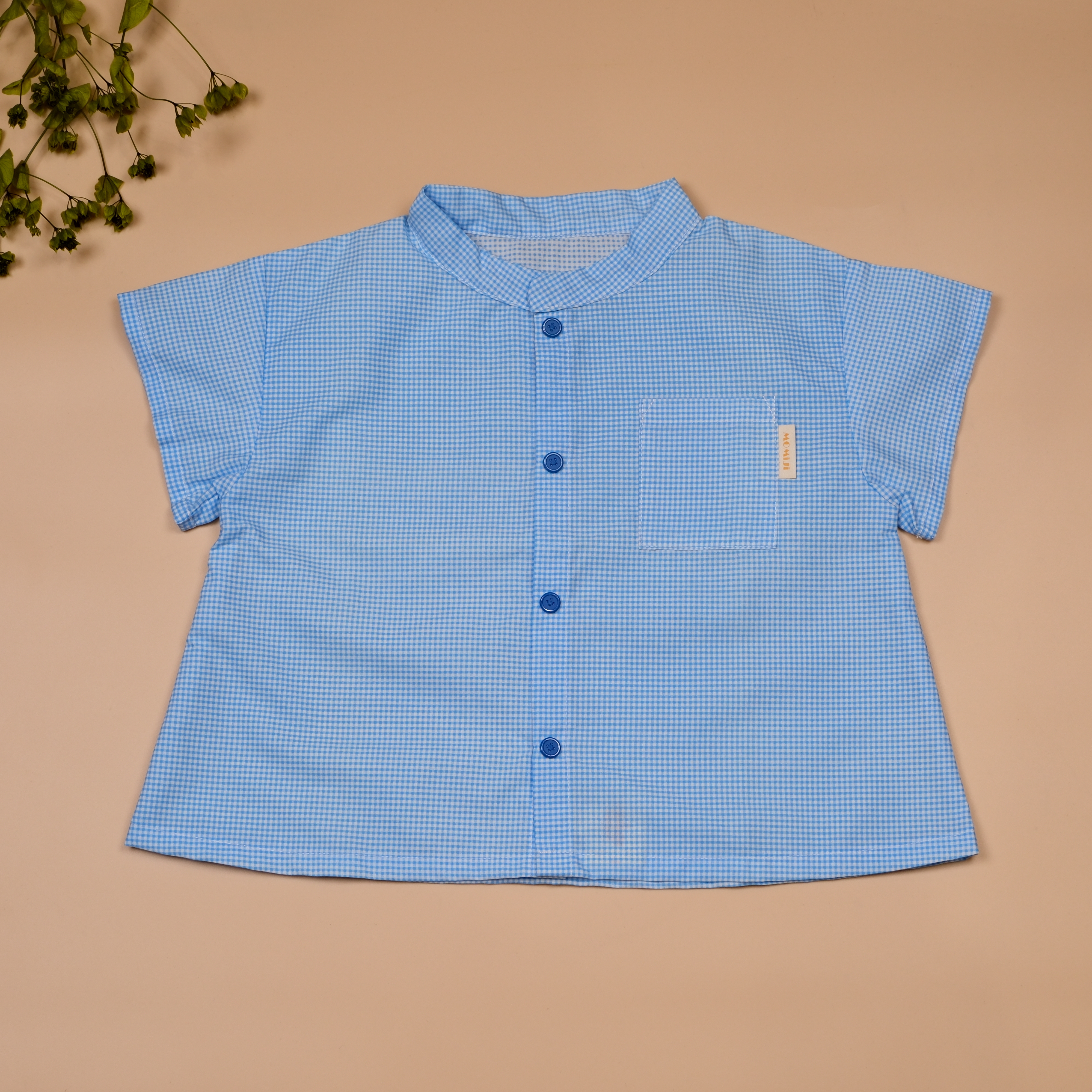 小立領日常 ⧪ 藍色格子 ⧪ 短袖立領襯衫
