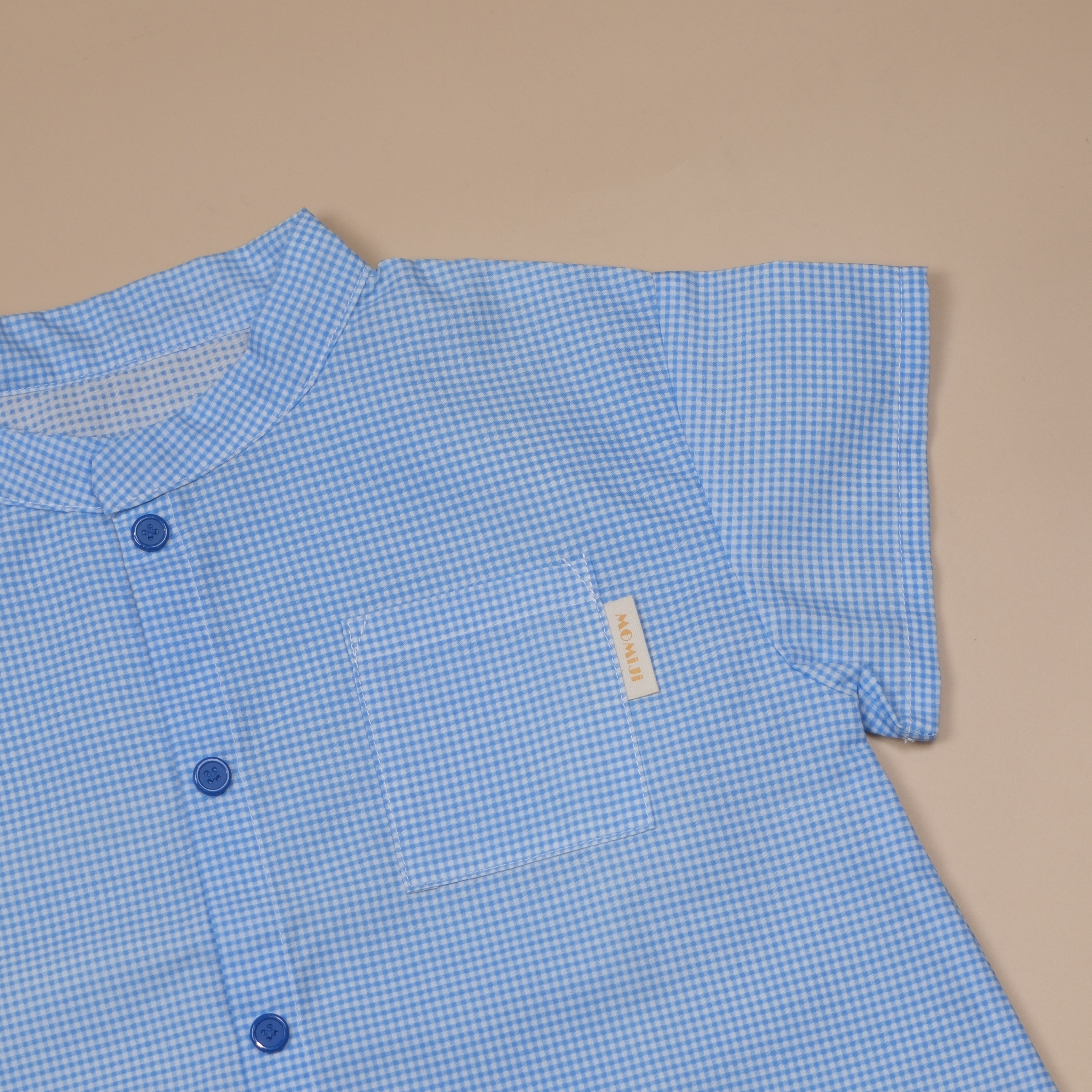 小立領日常 ⧪ 藍色格子 ⧪ 短袖立領襯衫
