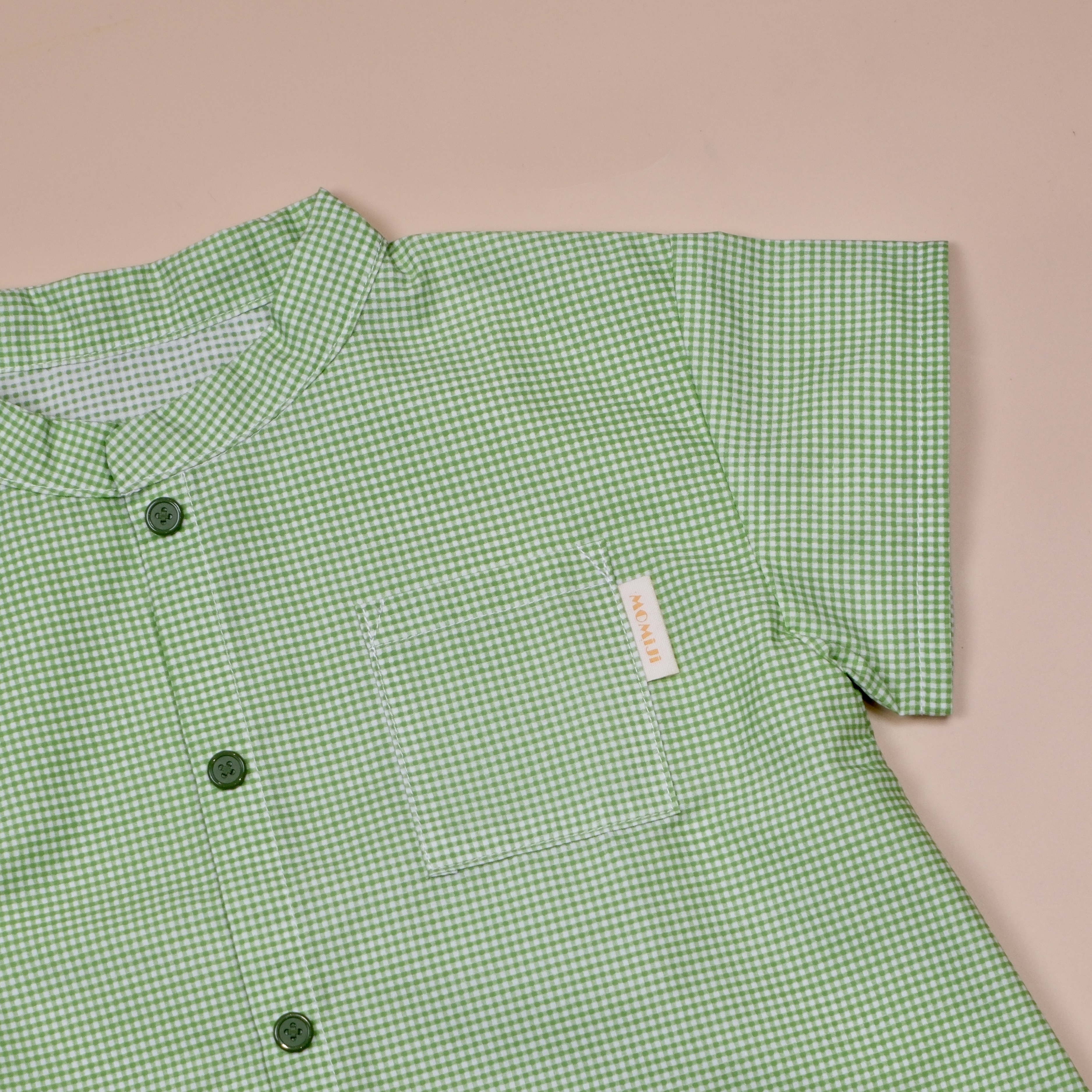小立領日常 ⧪ 綠色格子 ⧪ 短袖立領襯衫
