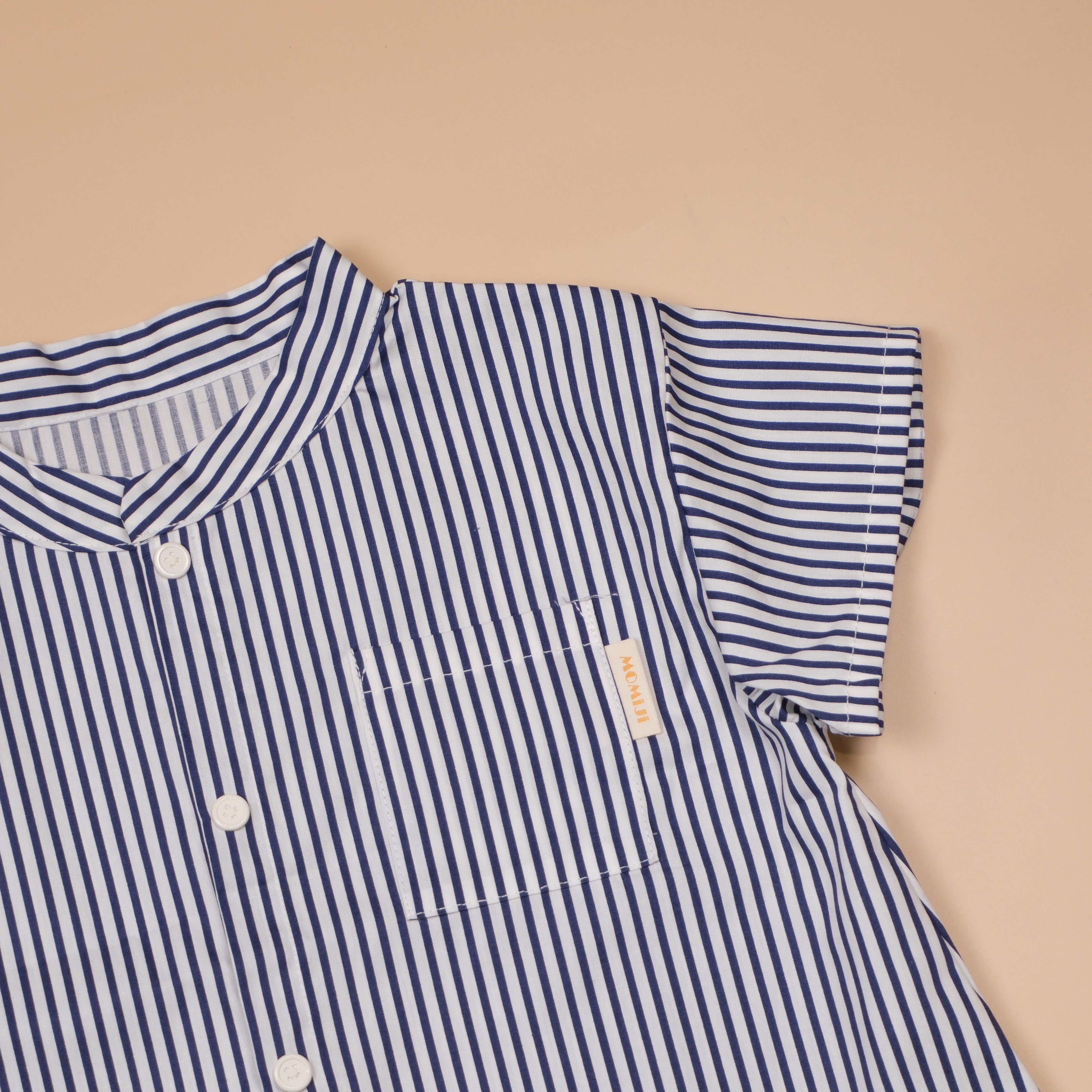 小立領日常 ⧪ 深藍線條 ⧪ 短袖立領襯衫