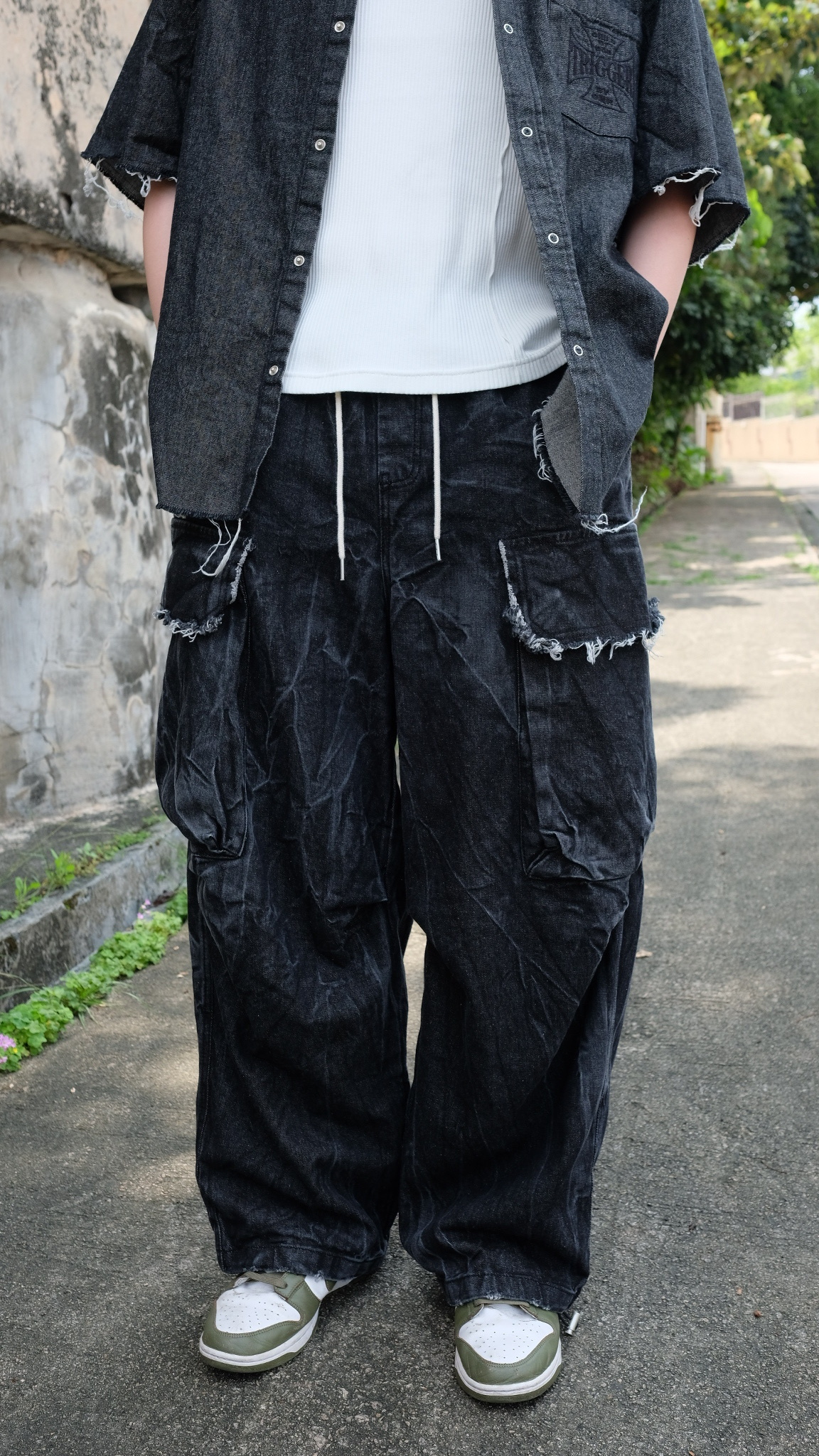 LPT0015 白邊牛仔闊褲