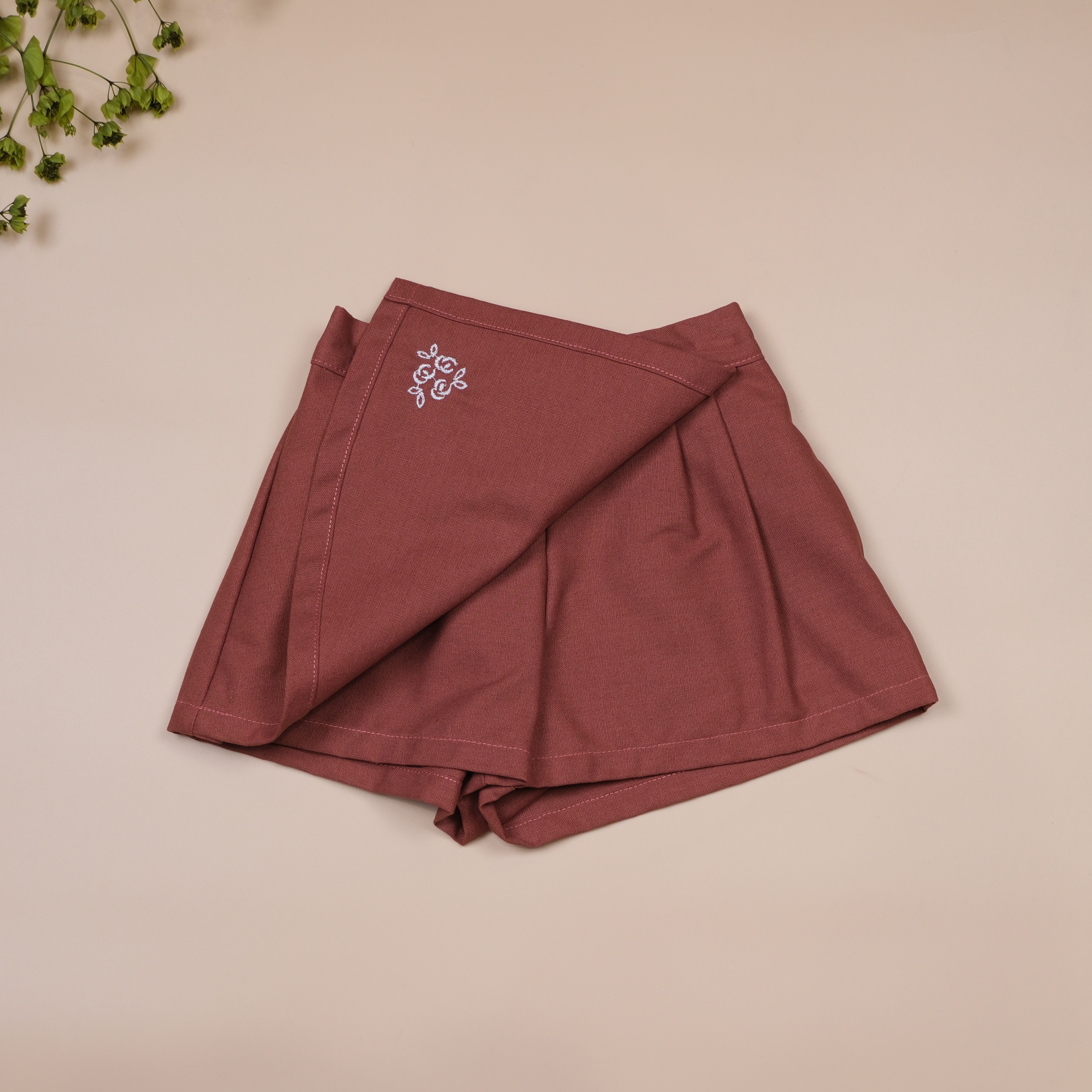 繁英刺繡系列 ◈ 豆沙 ◈ 女童裙片設計褲裙