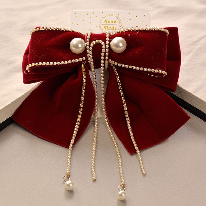 Velvet Rhinestone Bow with Dangling Tassels for Wedding Look