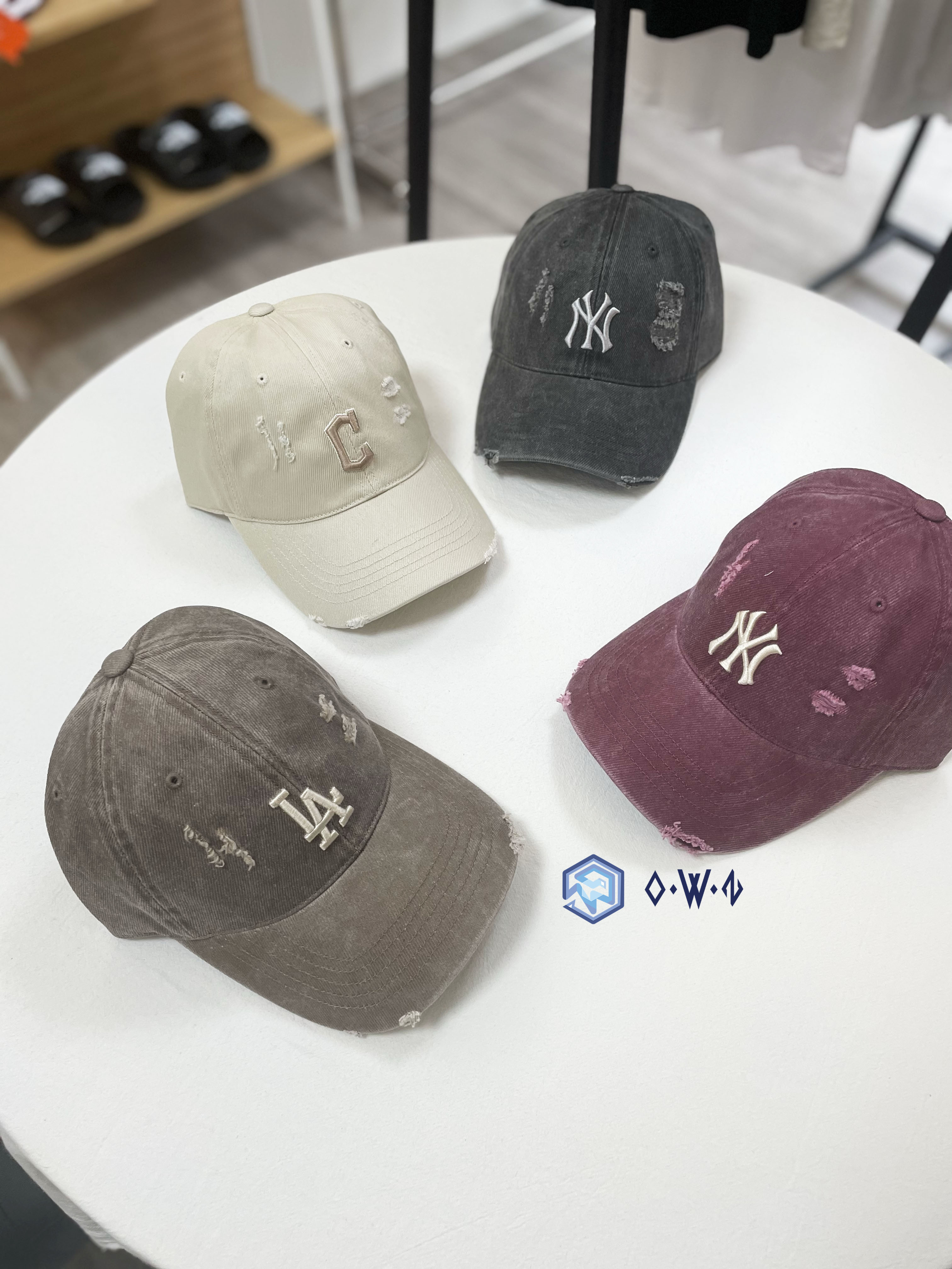 【OWN】MLB 新款 帽子 破壞 刷舊 老帽 鴨舌帽 karina 李時安 同款 刷白黑 奶茶棕 紅色 淺奶茶