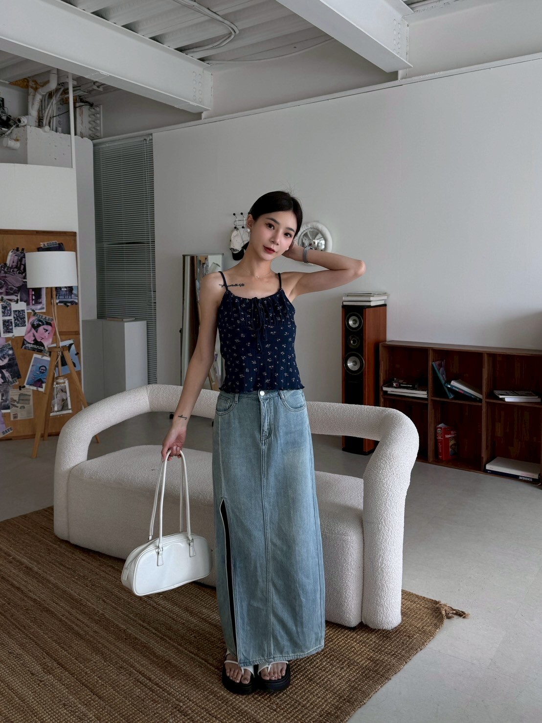 小碎花抽繩背心