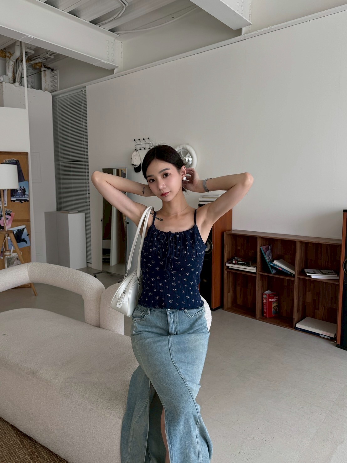 小碎花抽繩背心