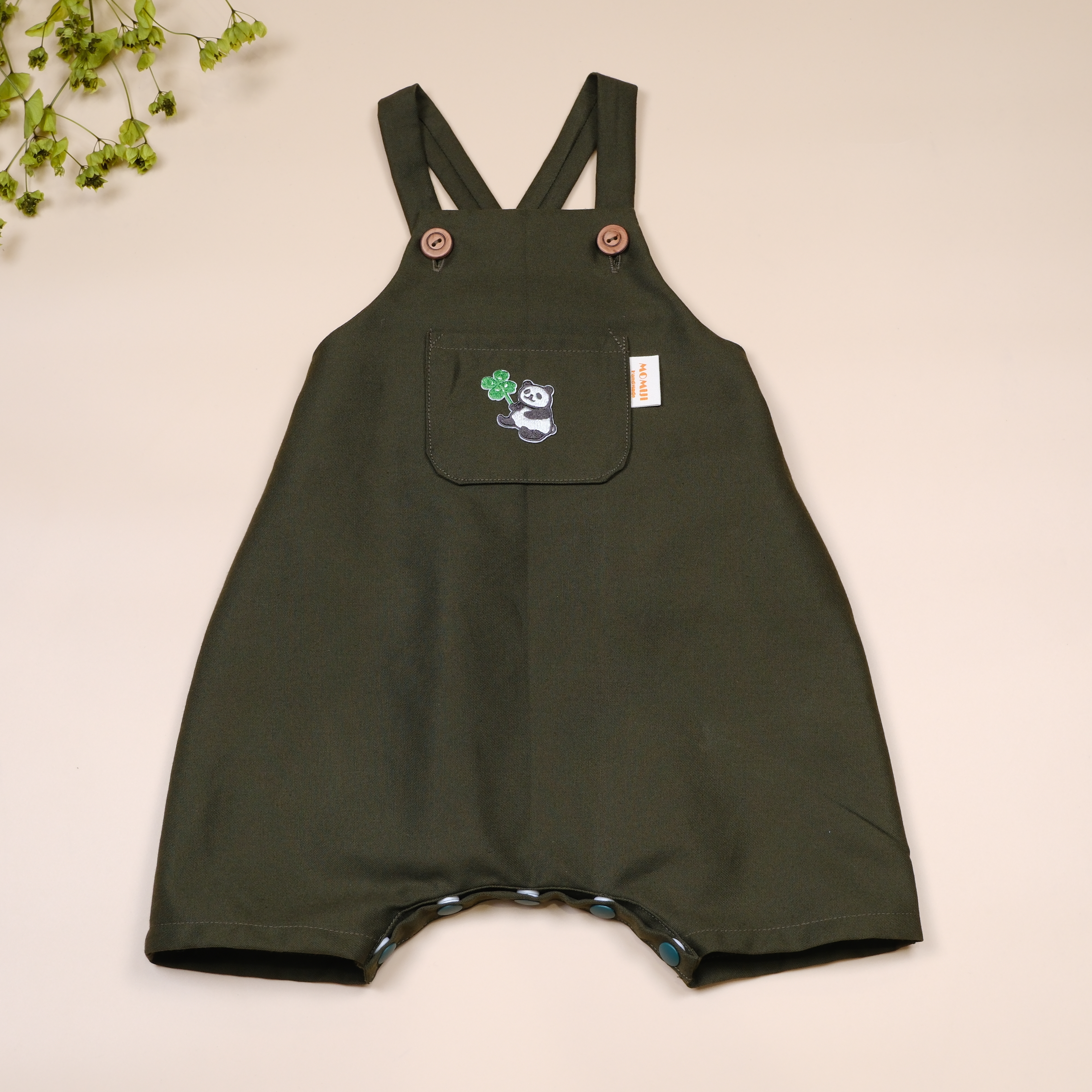 綠色熊貓 ෆ 手作吊帶包屁衣
