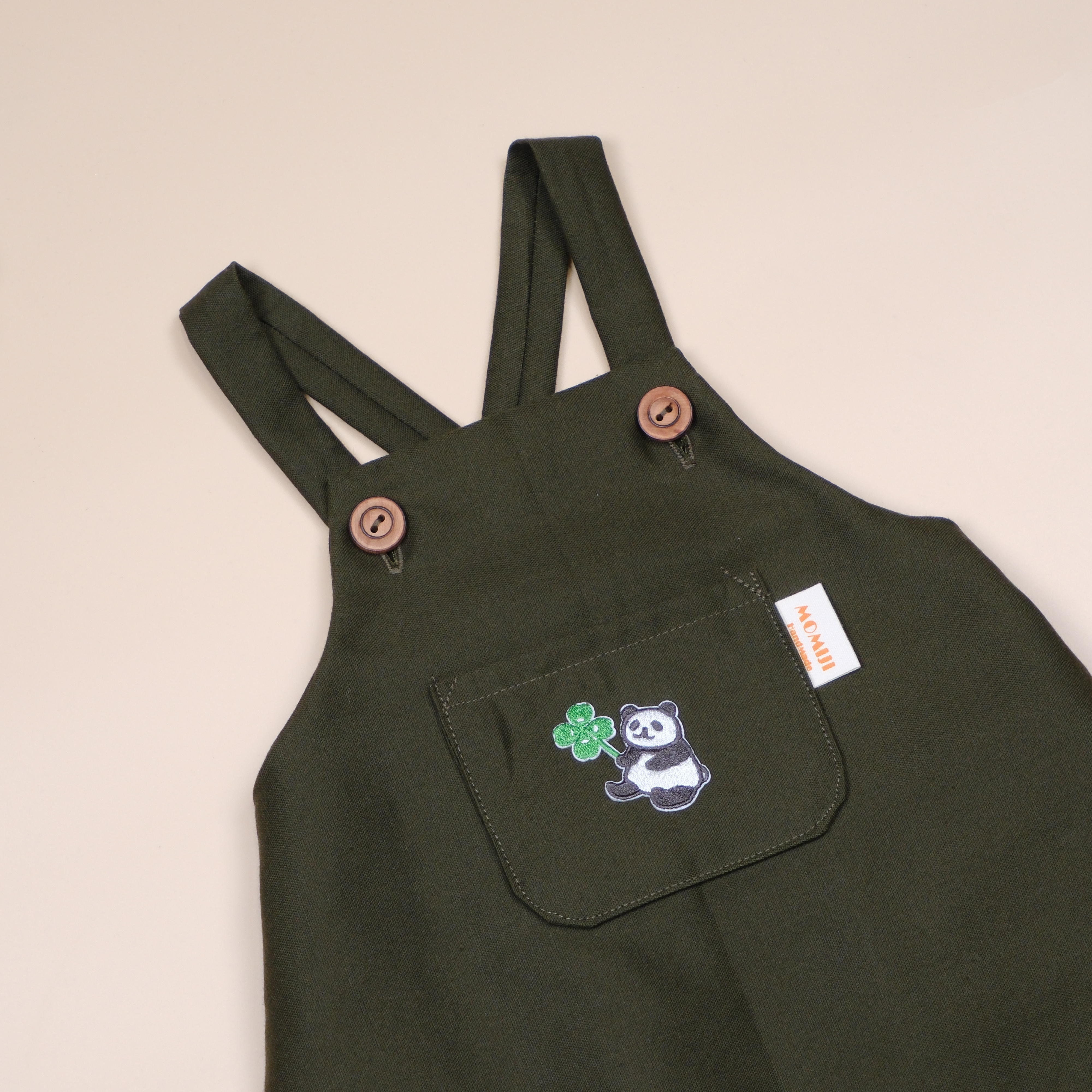 綠色熊貓 ෆ 手作吊帶包屁衣