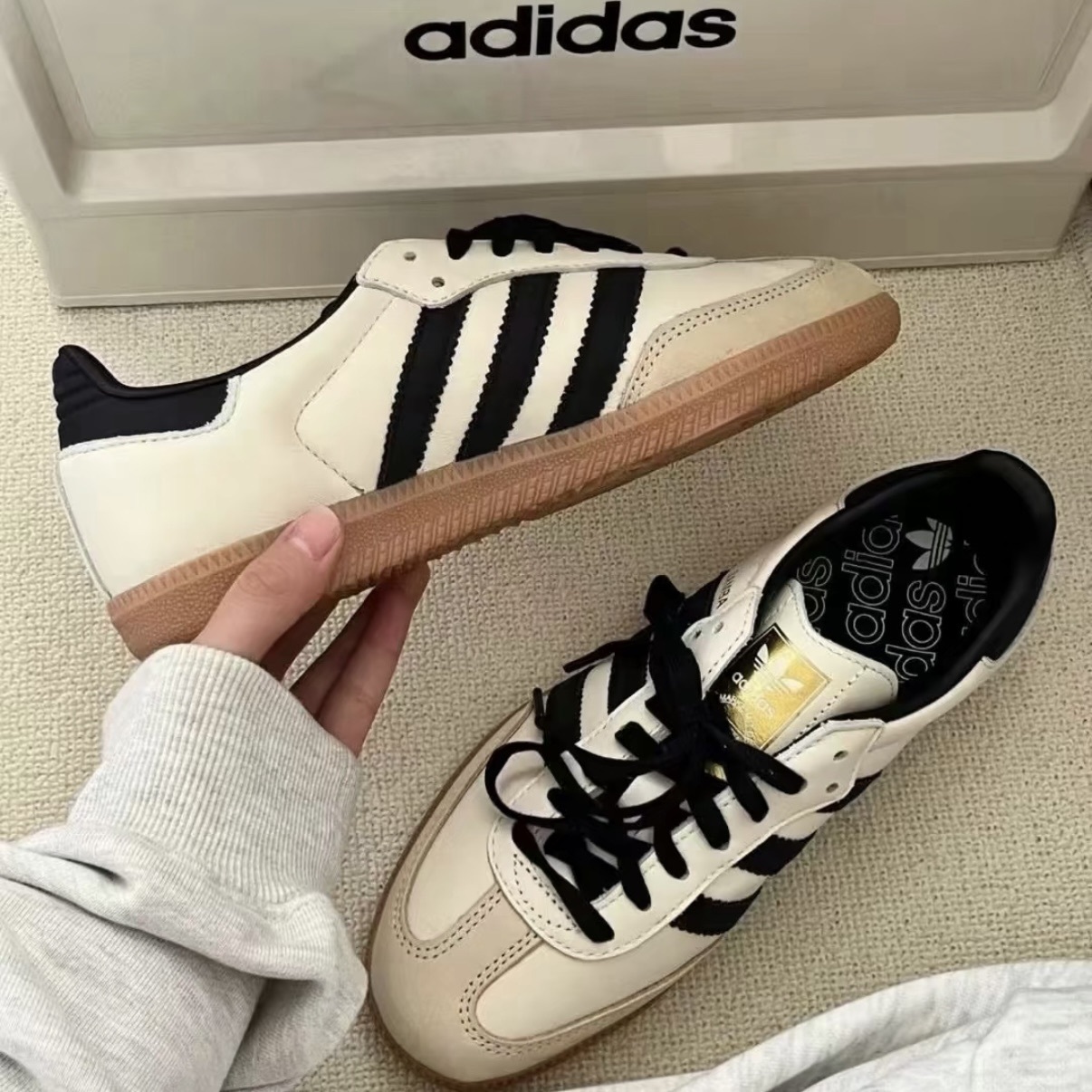 泰妍同款🧁奶油餅乾samba黑金德訓鞋