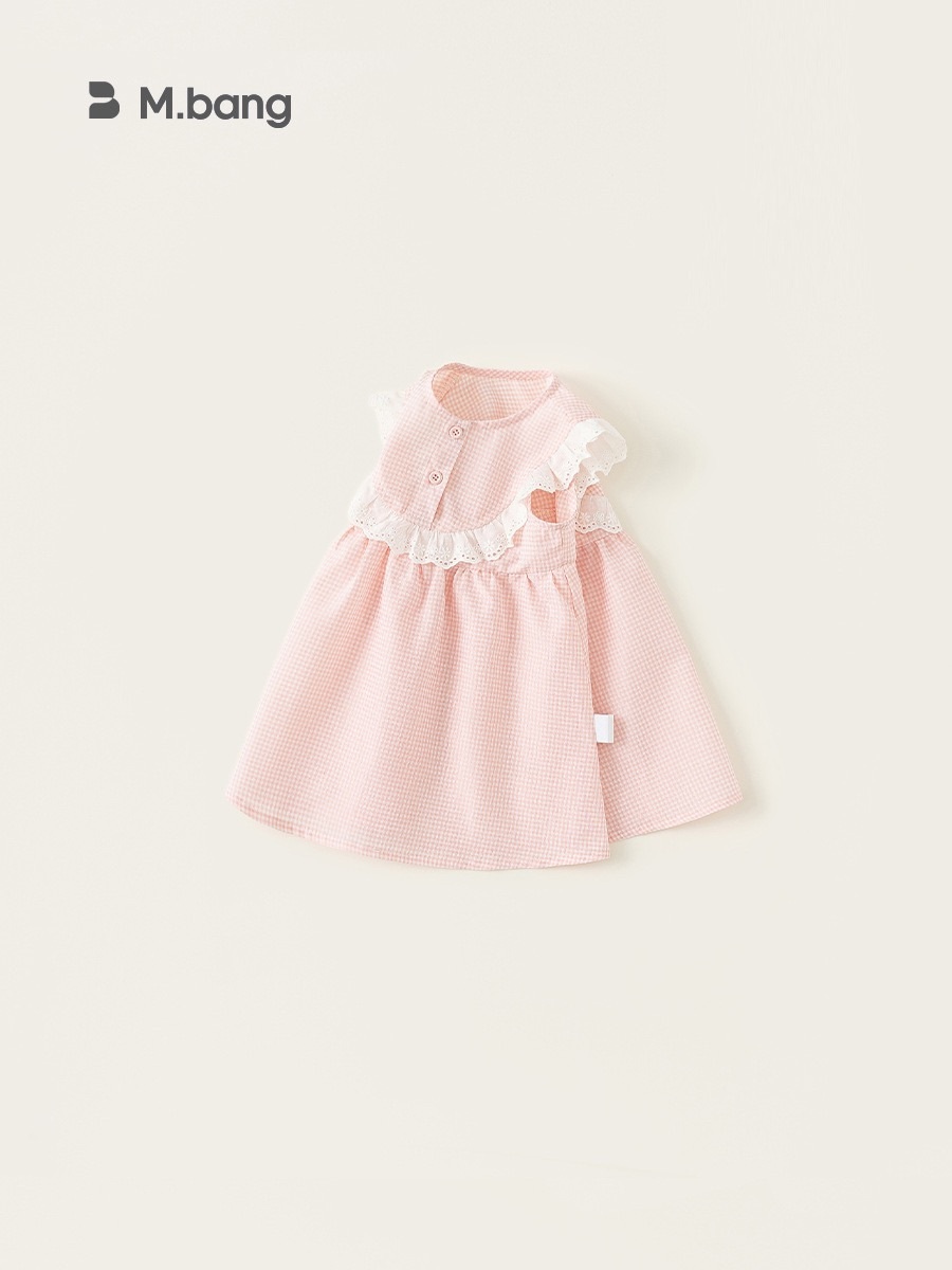 甜美格子花邊洋裝