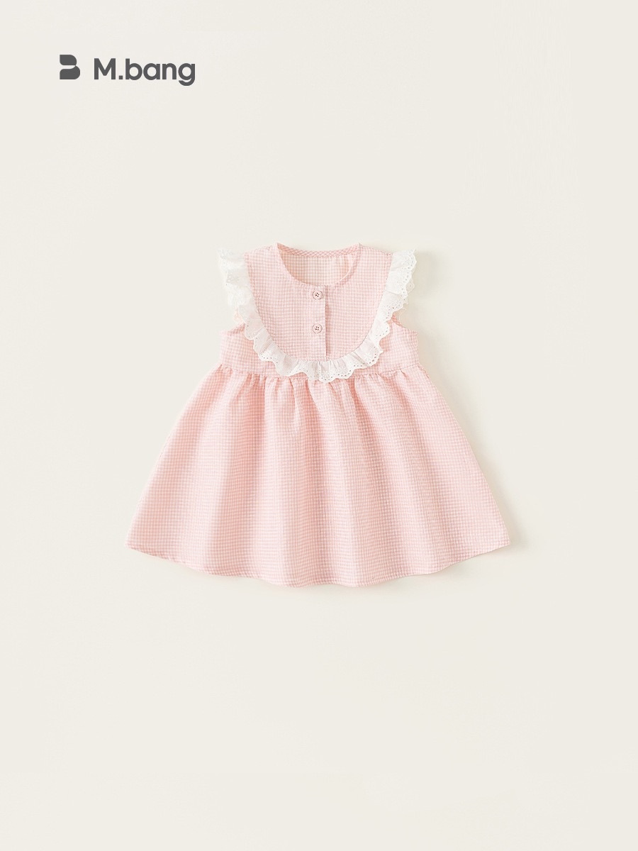 甜美格子花邊洋裝