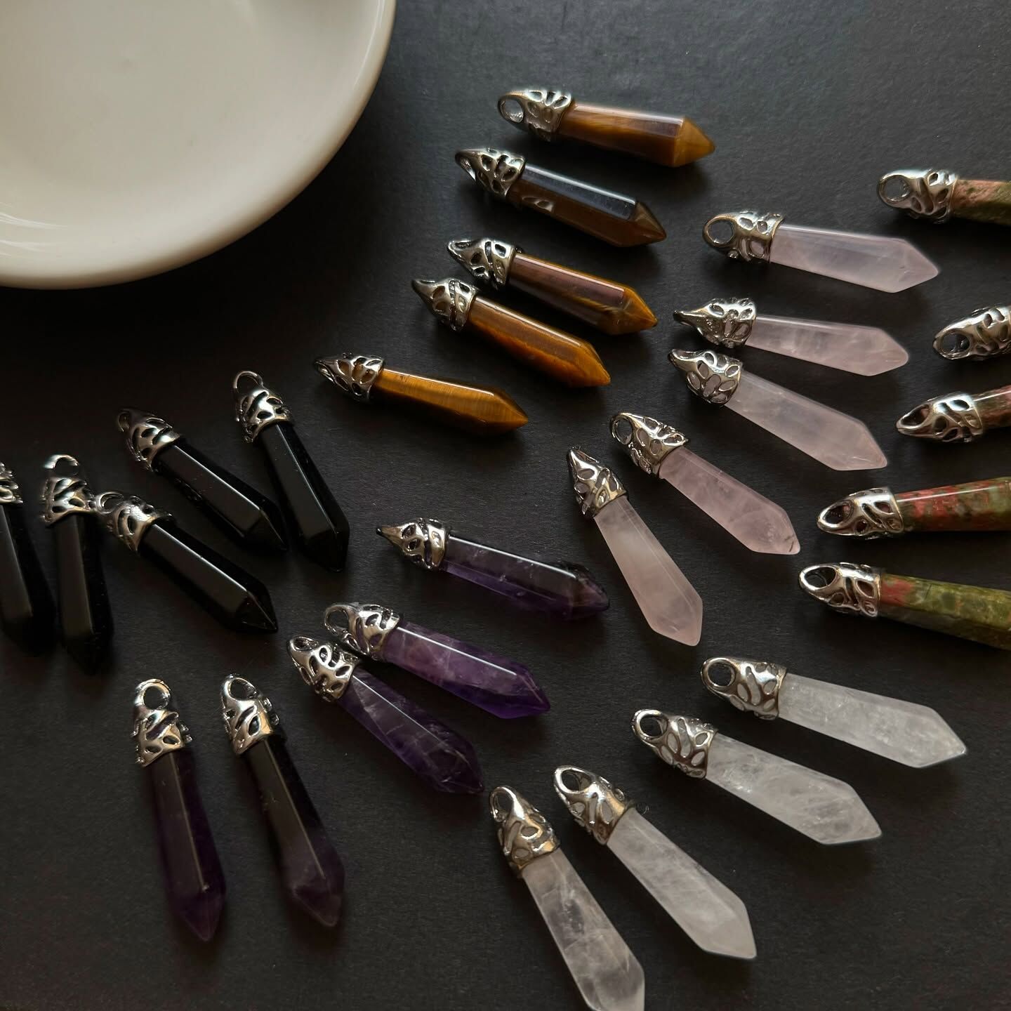 [原石] 水晶靈擺吊墜（也可當項鏈）黑曜石、虎眼石、紫水晶、粉晶、白水晶、花綠寶