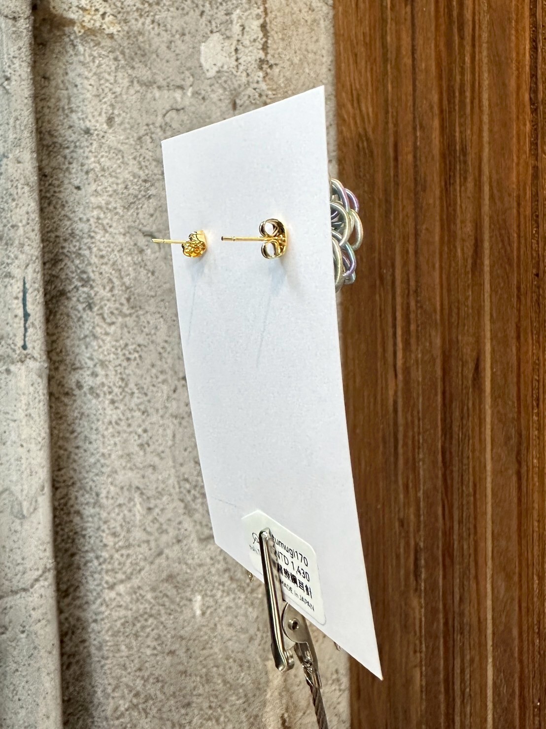 [TUMUGI] 水引絨花球流蘇耳環 | 藍白色 | 耳針 | NO.170