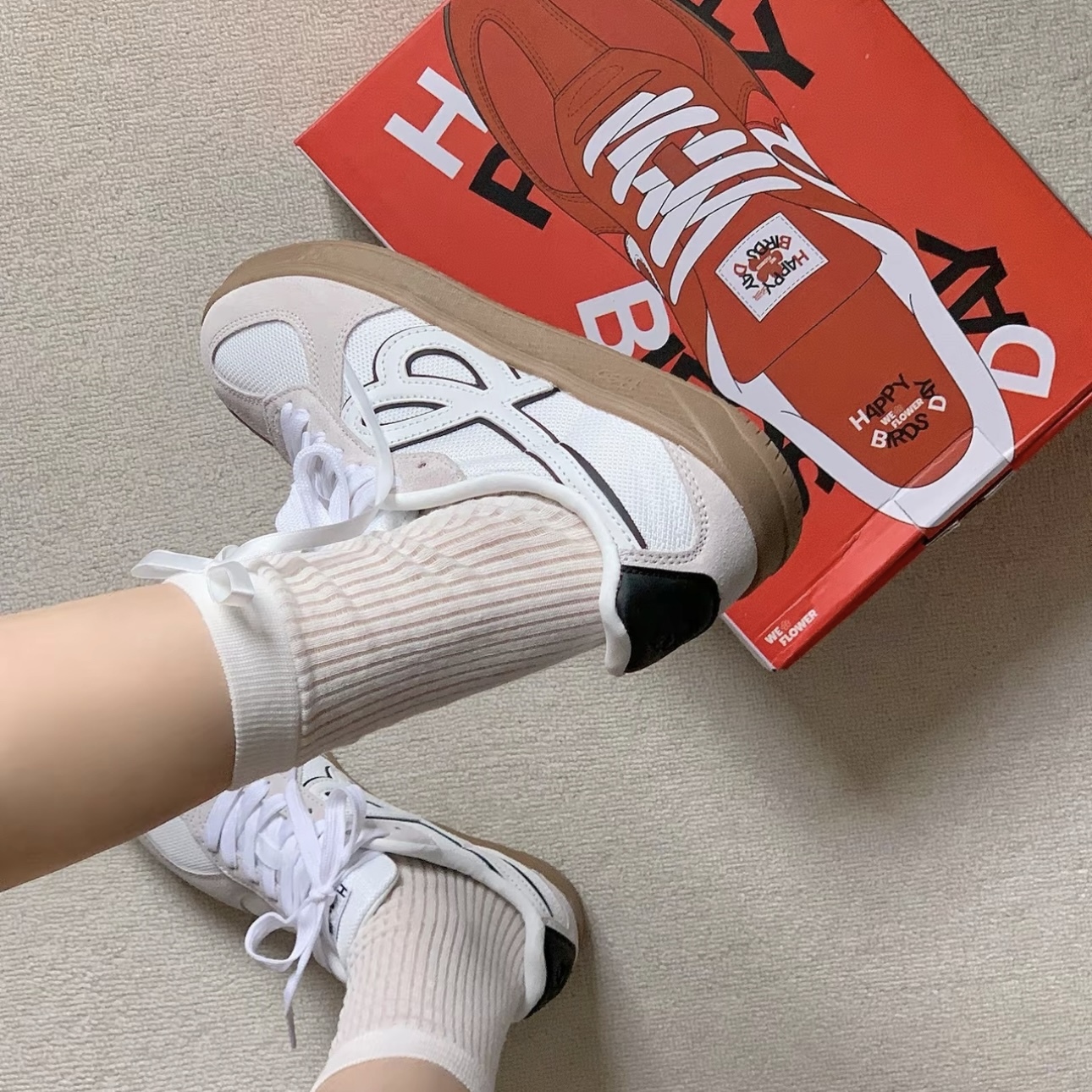 HBD x WE FLOWER 白灰 黑線 小花鞋 德訓鞋 休閒百搭 WINTER同款