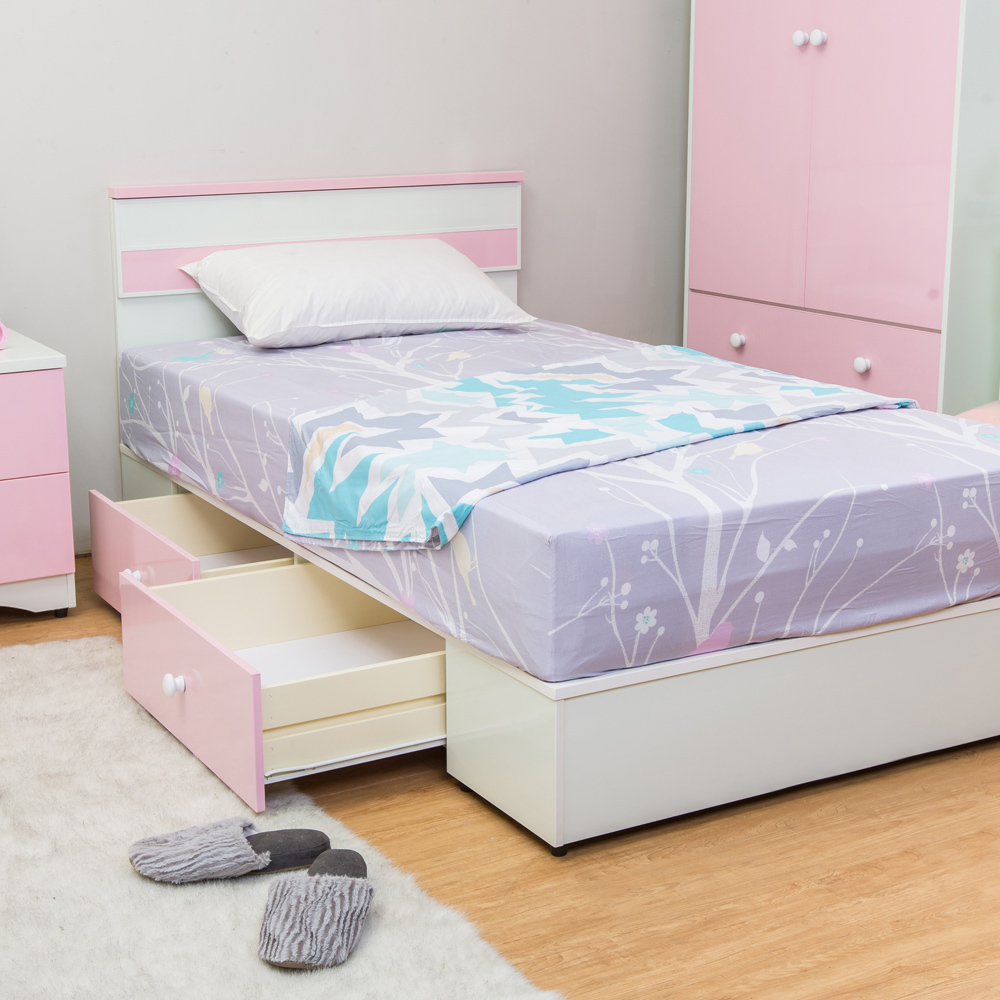 南亞塑鋼-貝妮3.5尺塑鋼單人加大床組(床頭片+抽屜床底)