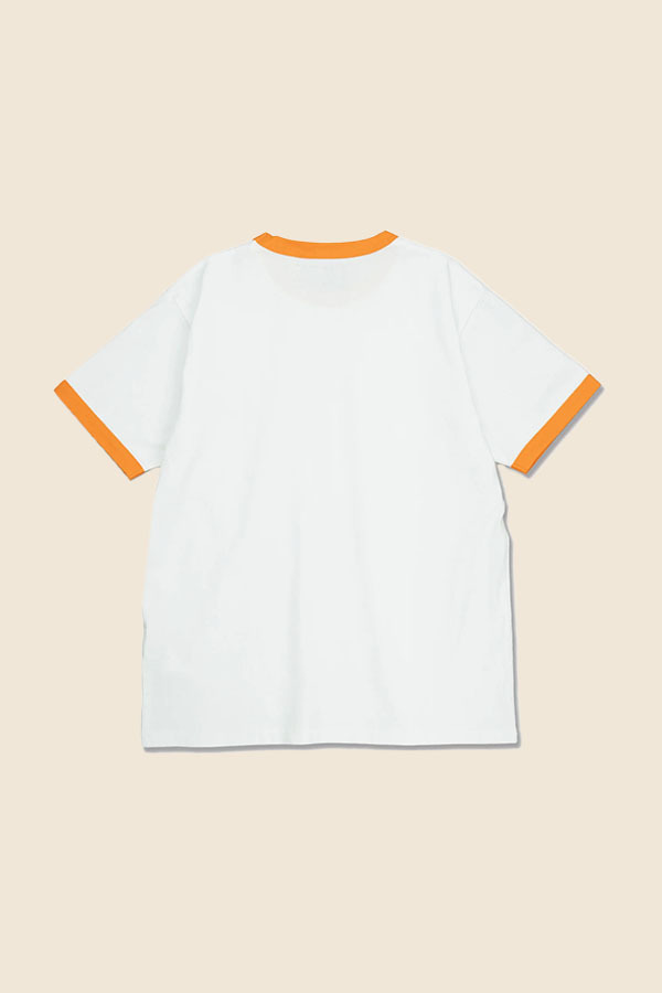UNIVERSAL OVERALL - RINGER CHILL 短TEE （白x 橘）