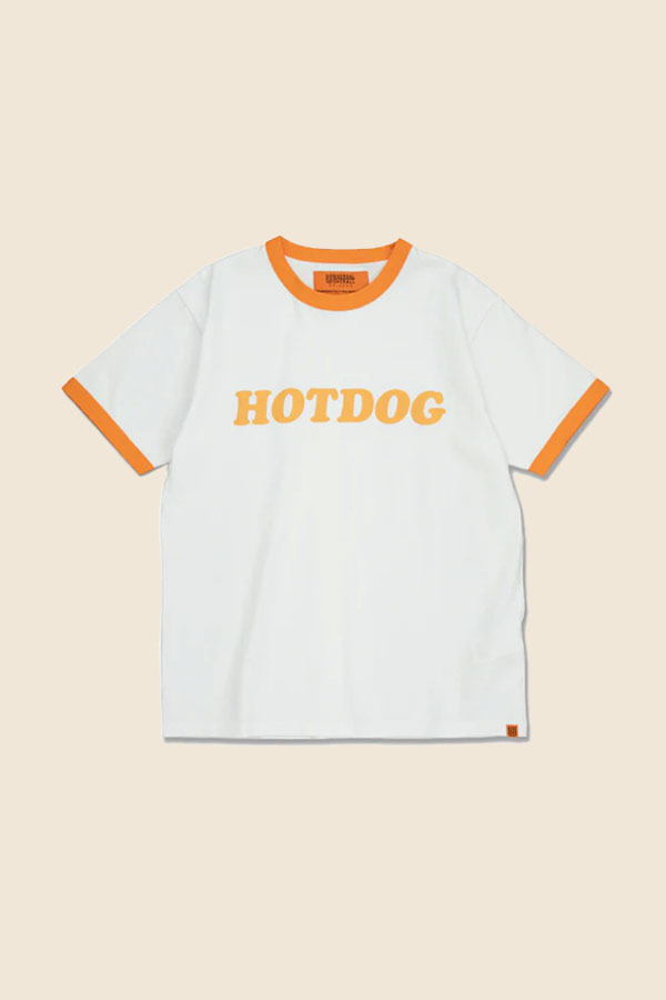 UNIVERSAL OVERALL - RINGER CHILL 短TEE （白x 橘）