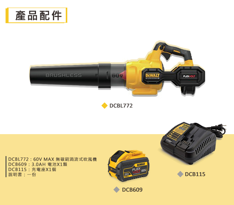 得偉 DEWALT 60V 無刷 吹風機 DCBL772X1 單電3.0 DCBL772
