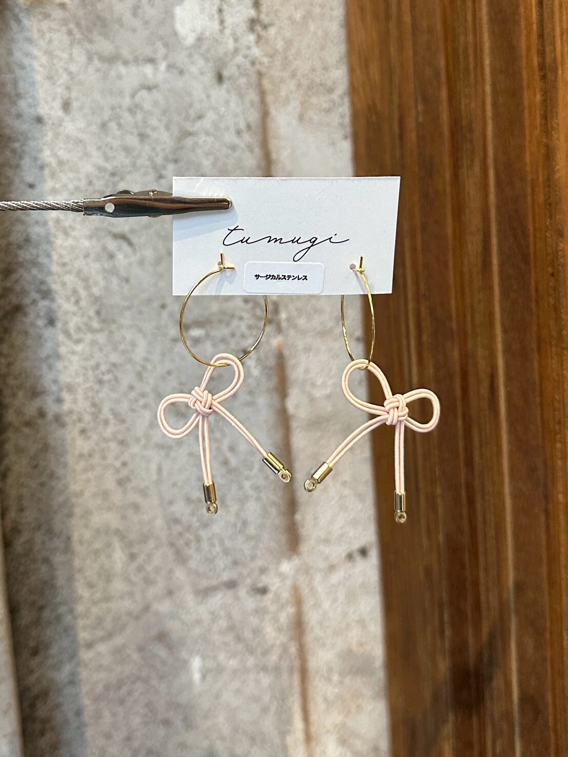 [TUMUGI] 水引蝴蝶結耳環 | 灰櫻 | 耳針 | NO.165