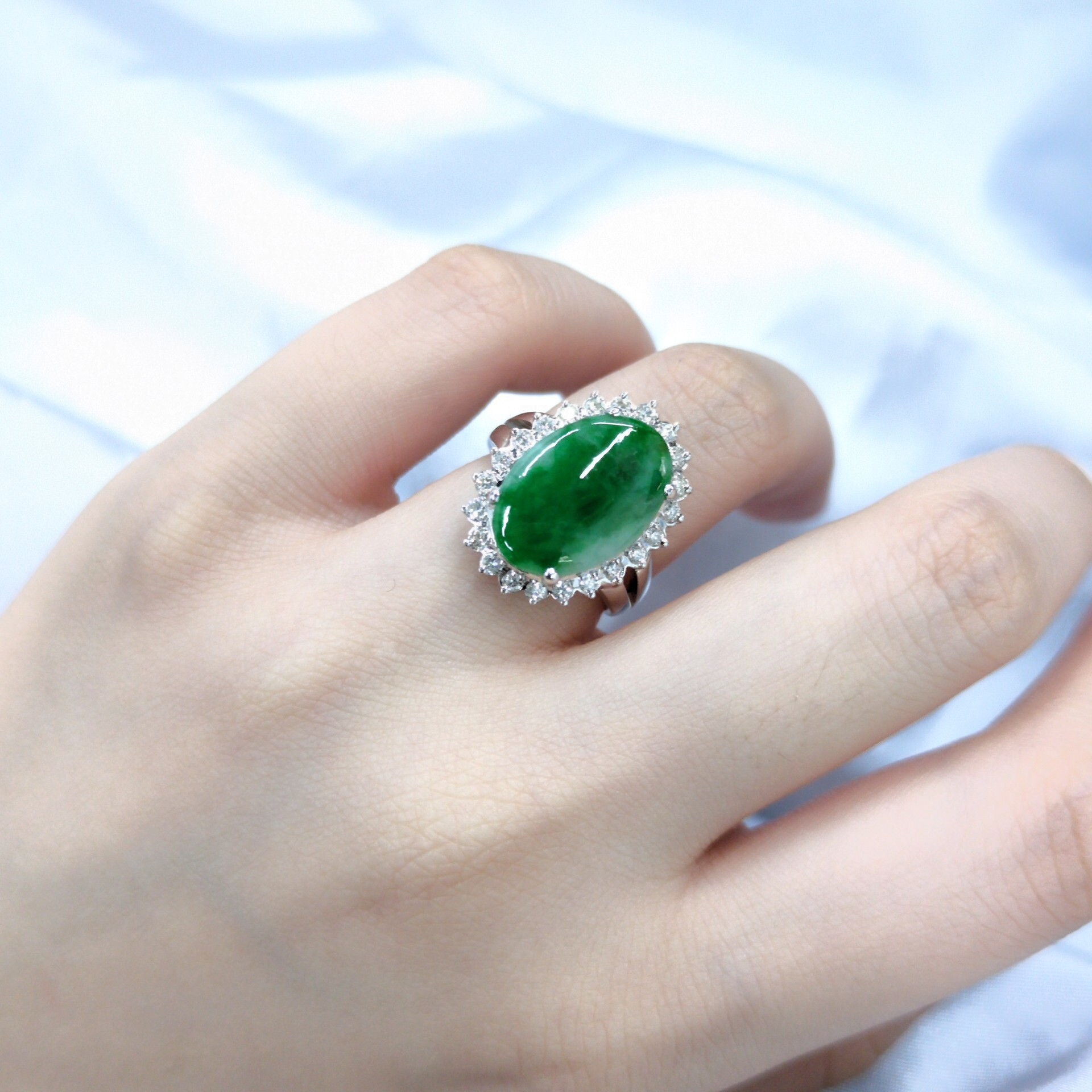 White White Gold Jade and 0.30ct Diamond Ring
