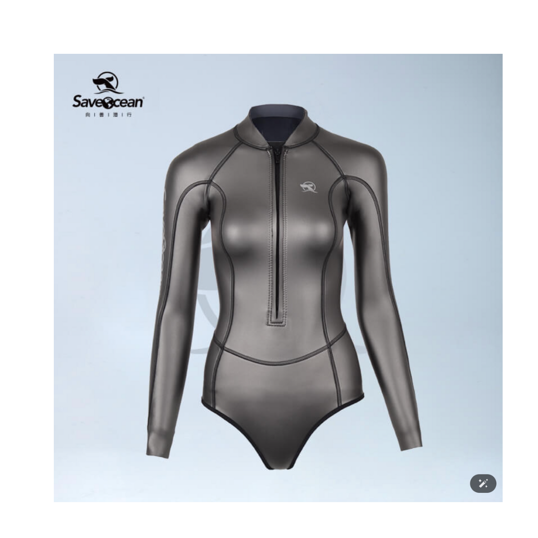 預購 Saveocean 月光盈月系列 2.0mm炫彩前拉链比基尼 鈦金灰 2026