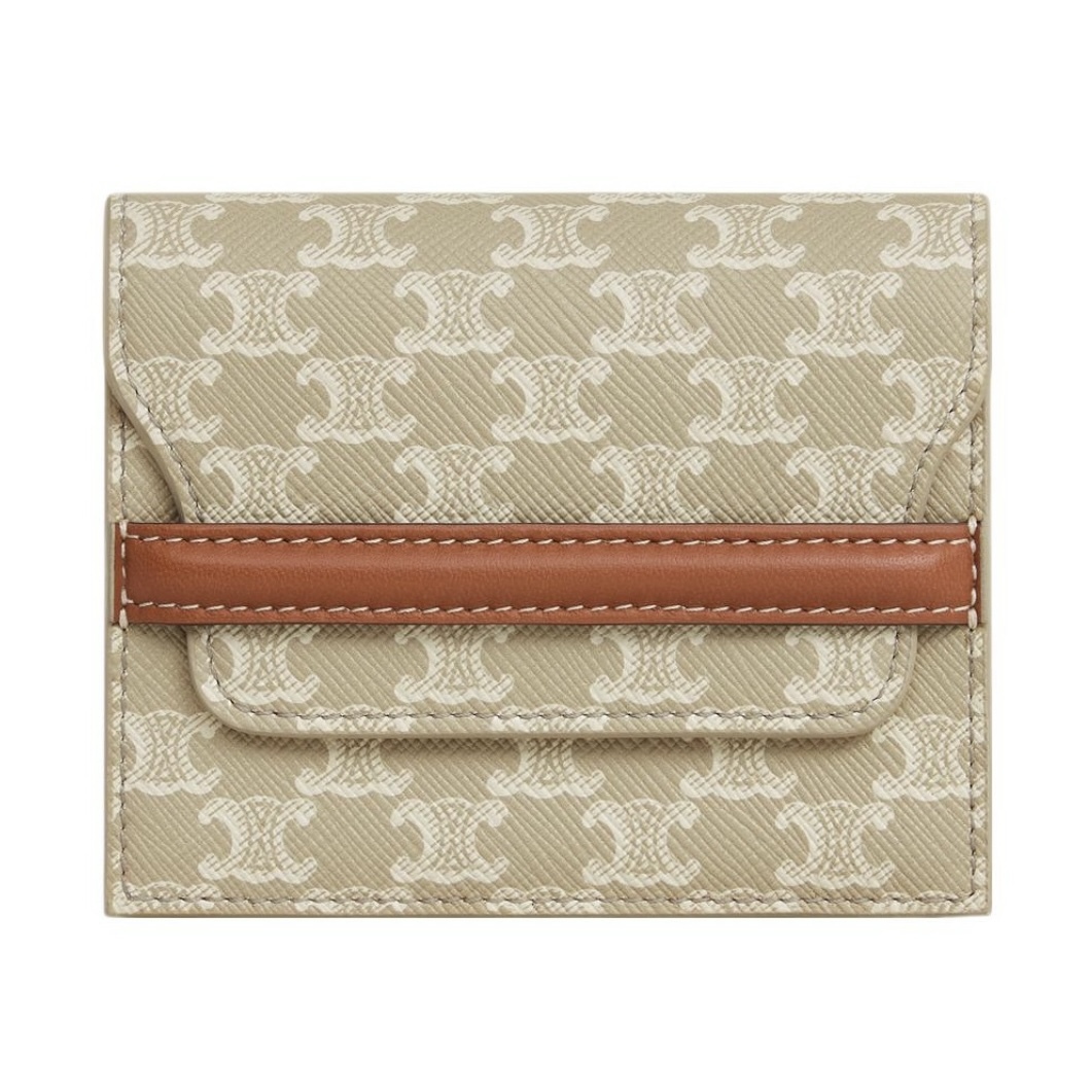 CELINE Triomphe 老花帆布 卡片套 米灰色