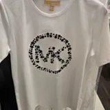 [S] MICHAEL KORS WHITE EMBELLISHED LOGO ORGANIC COTTON T-SHIRT, JS551Q797J-WHITE (SMK1239)