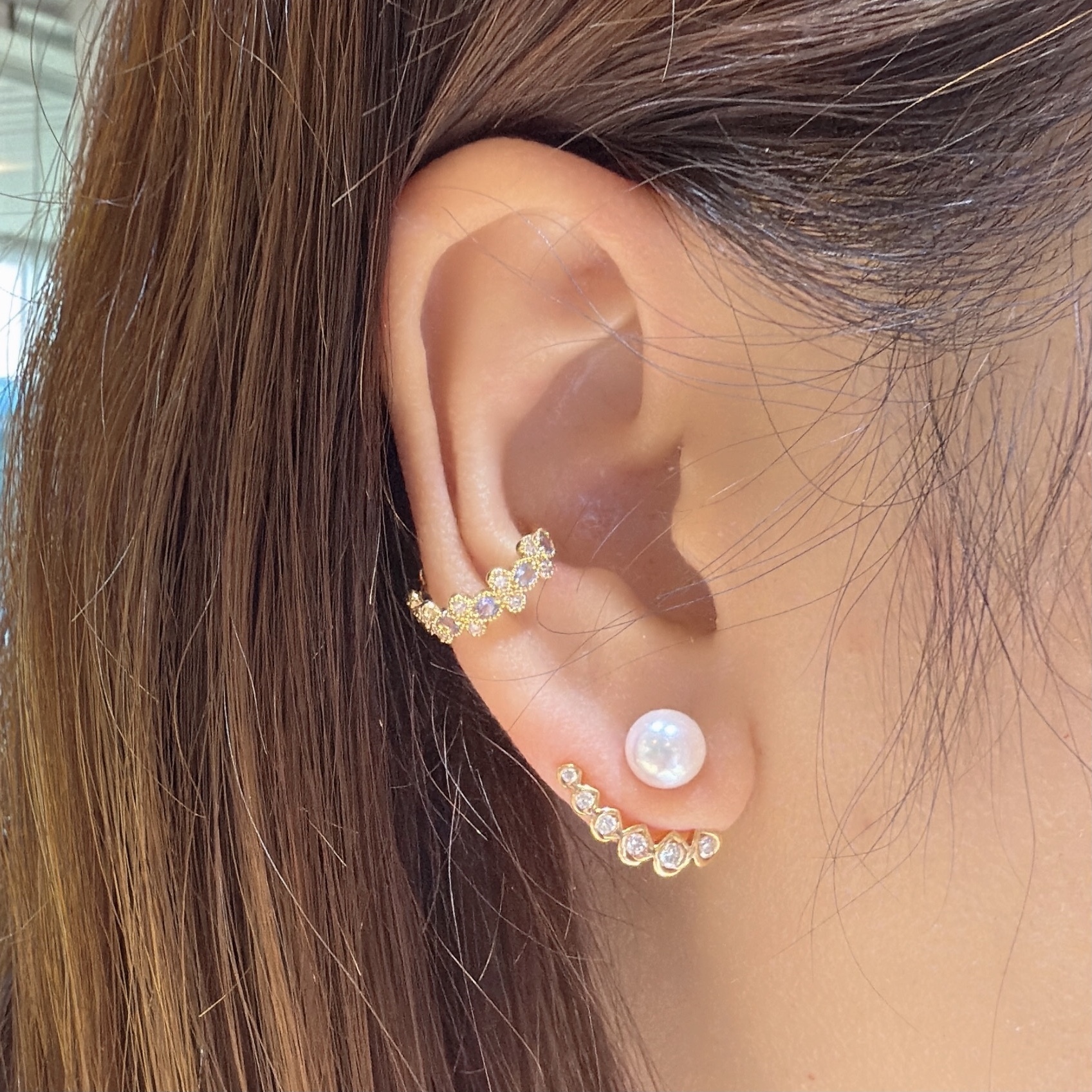 18K金坦桑石鑽石耳骨夾 - 單隻發售