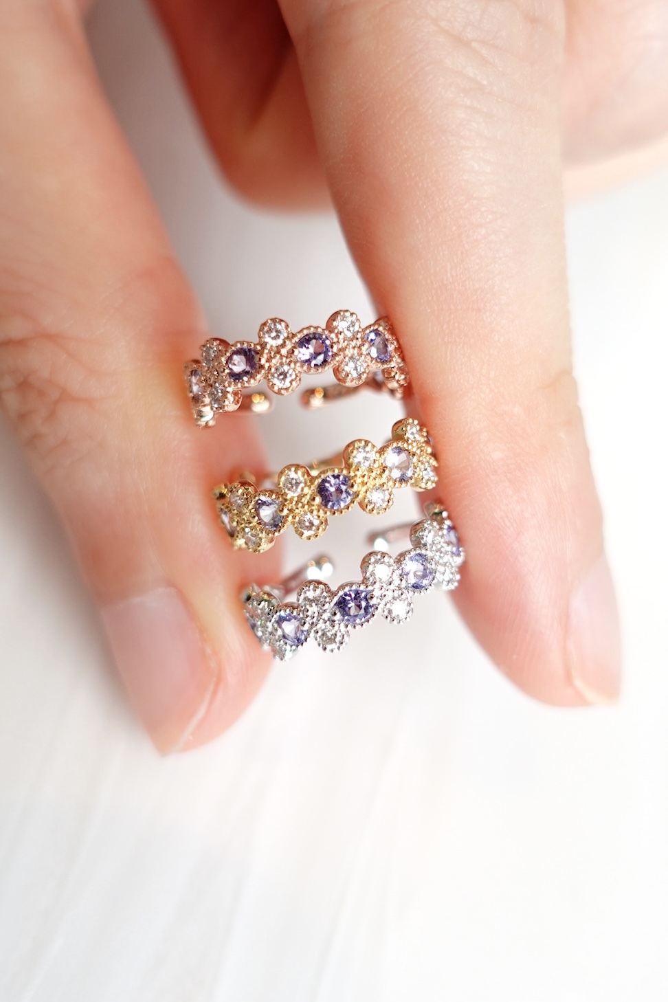 18K金坦桑石鑽石耳骨夾 - 單隻發售