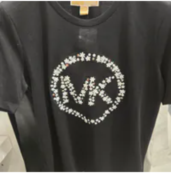 [S] MICHAEL KORS BLACK EMBELLISHED LOGO ORGANIC COTTON T-SHIRT , JS551Q797J-BLACK (SMK1240)