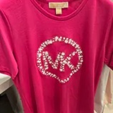 [S] MICHAEL KORS DRAGON FRUIT EMBELLISHED LOGO ORGANIC COTTON T-SHIRT, JS551Q797J-DRAGON FRUIT (SMK1241)
