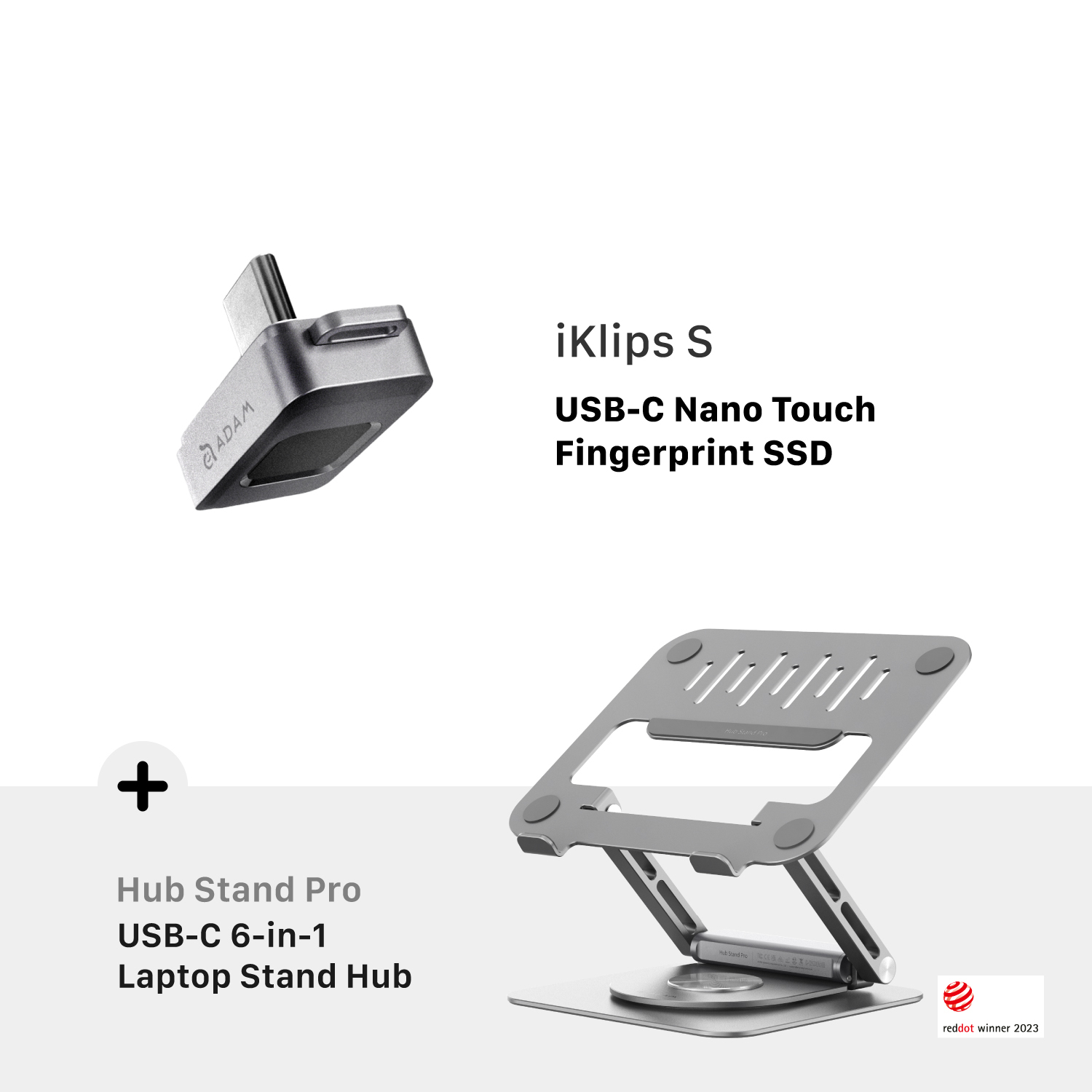 iKlips S USB-C Nano Touch Fingerprint SSD + Hub Stand Pro USB-C Magnetic Hub Stand