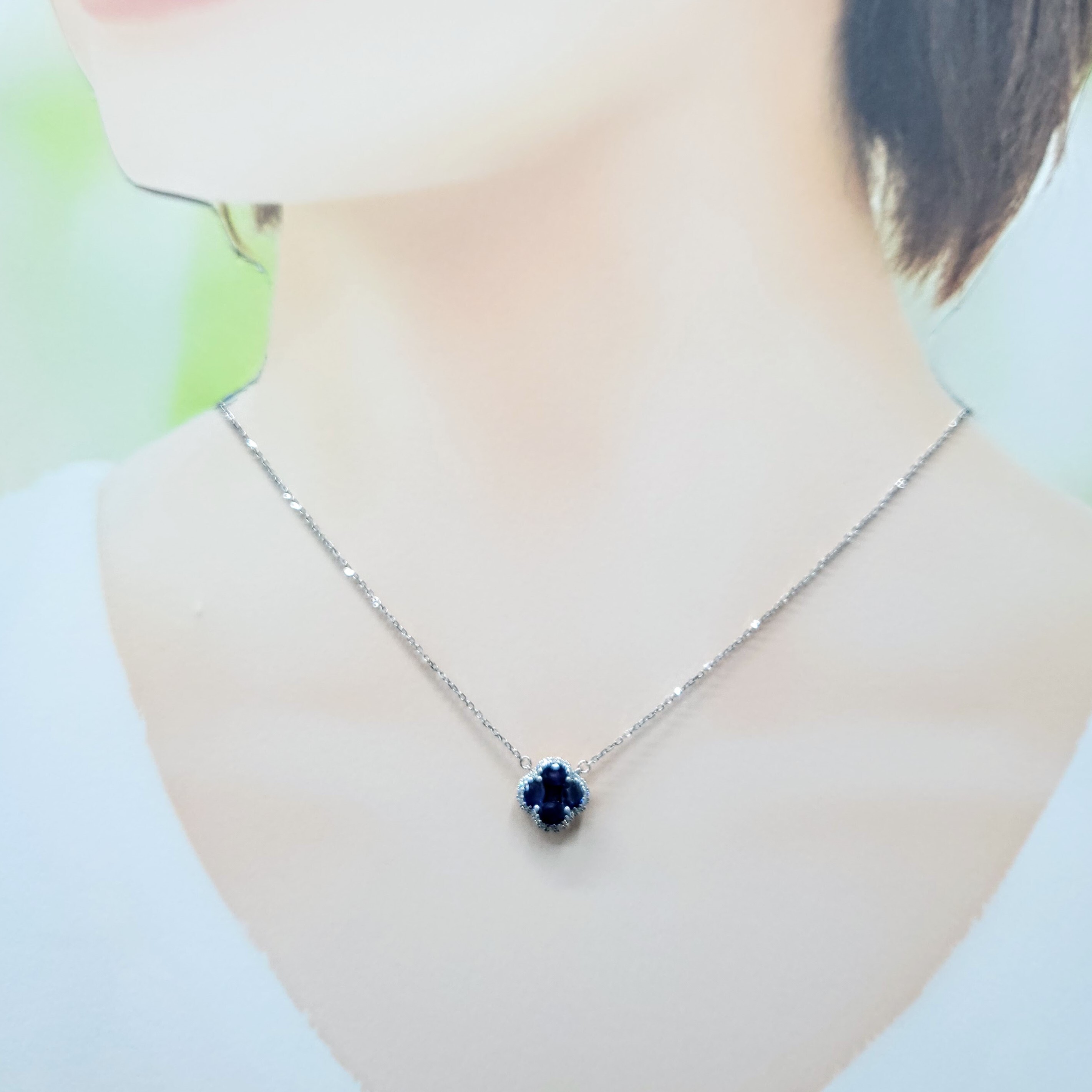 18K White Gold 1.10ct Sapphire and Diamond Necklace