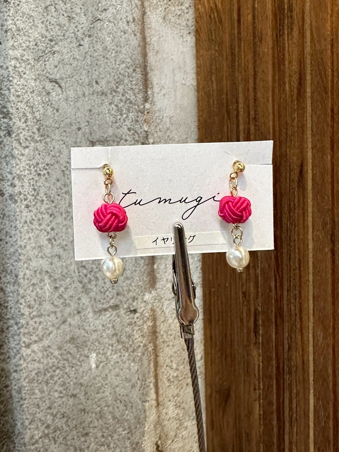 [TUMUGI] 水引和結耳環 | 桃色 | 耳夾 | NO.157