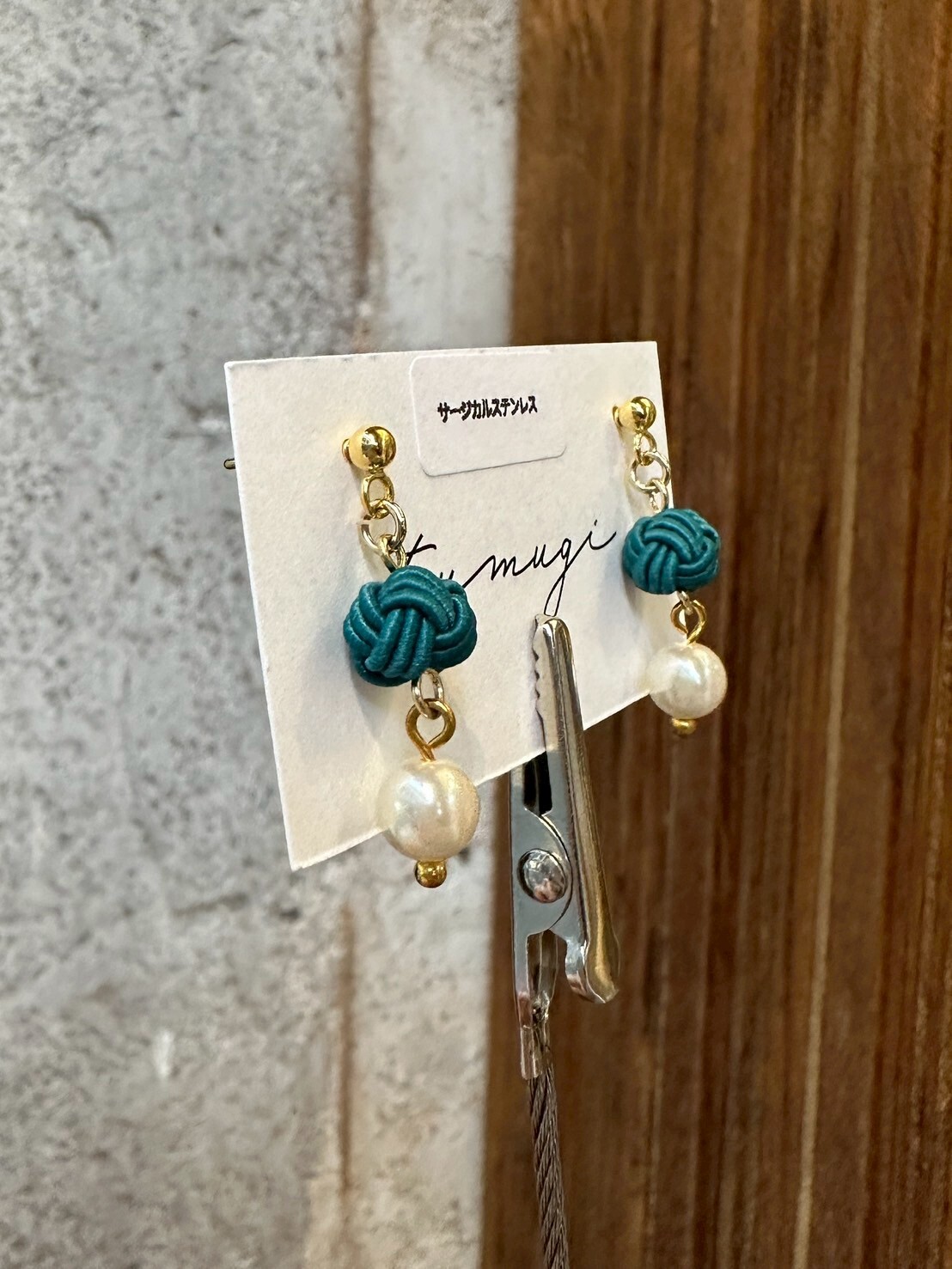[TUMUGI] 水引和結耳環 | 絲絨綠 | 耳針 | NO.156