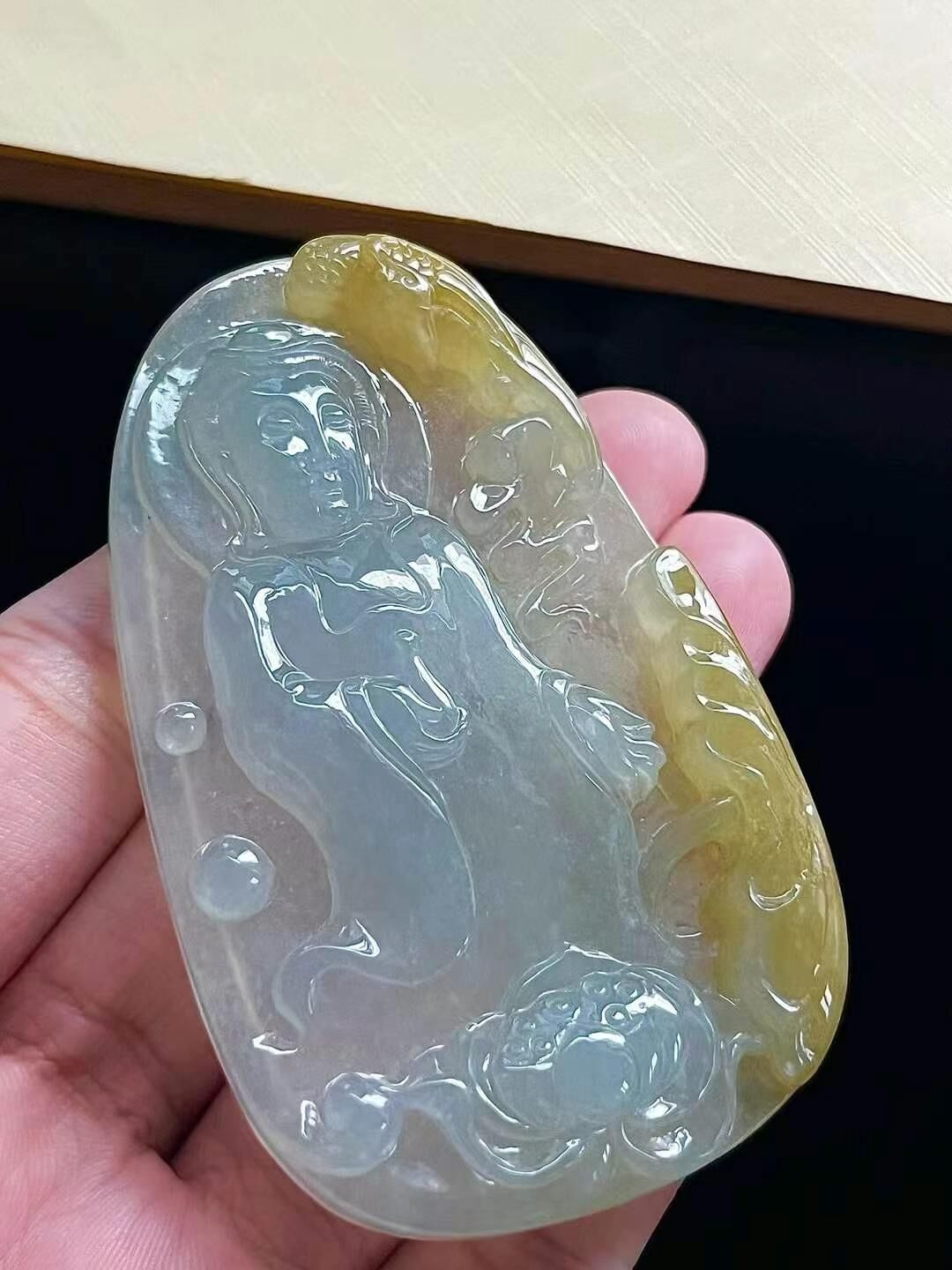 翡翠黃翡觀音牌,天然翡翠A玉, 緬甸玉, Jade, Jadeite