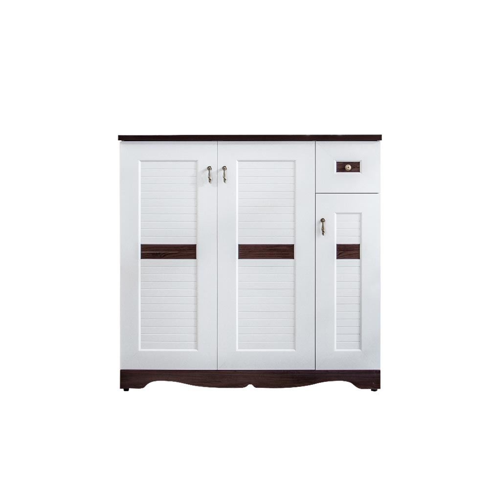 南亞塑鋼-美式鄉村風3.6尺三開門右單抽橫飾條線板造型鞋櫃