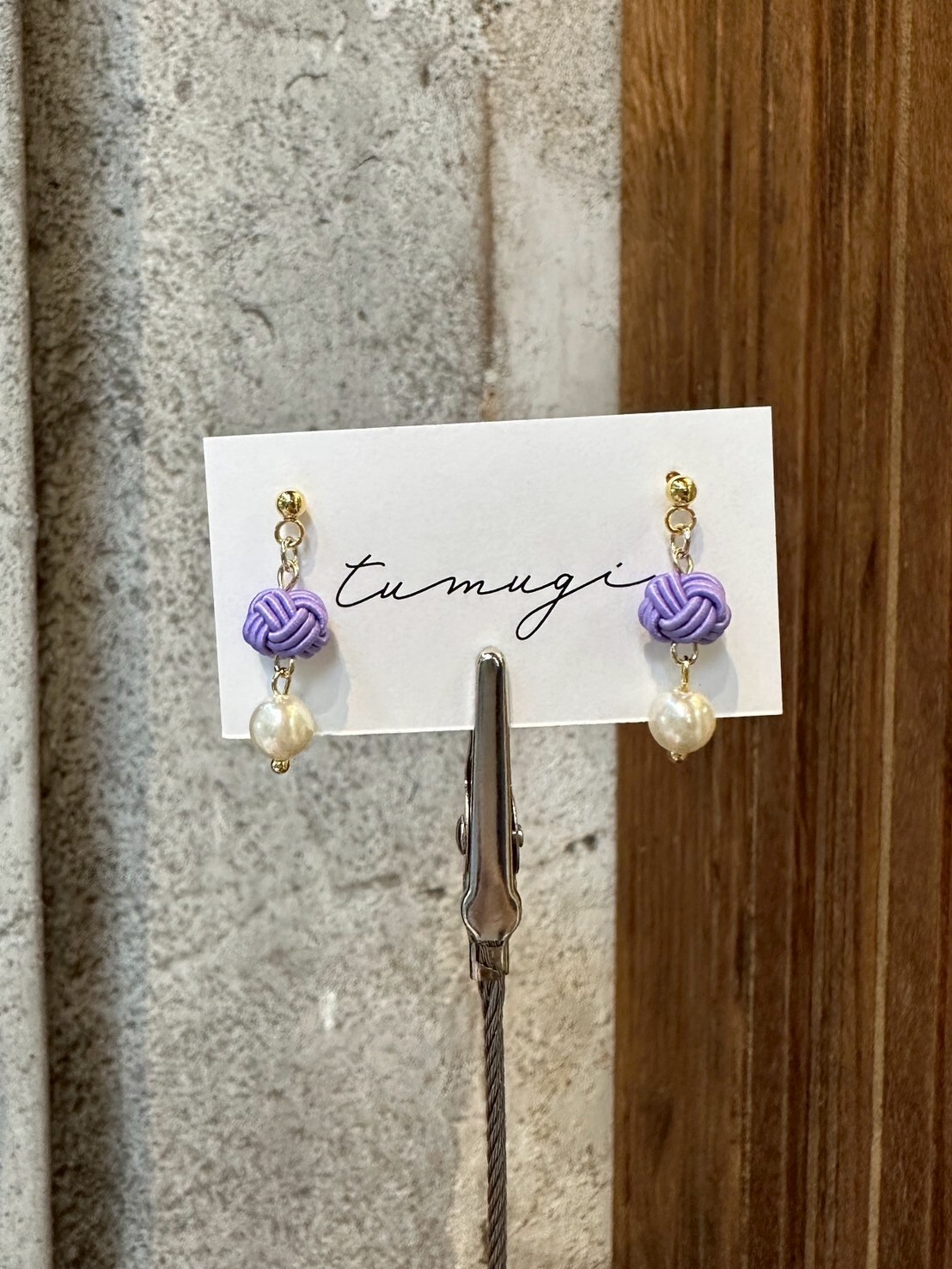 [TUMUGI] 水引和結耳環 | 藤色 | 耳針 | NO.155