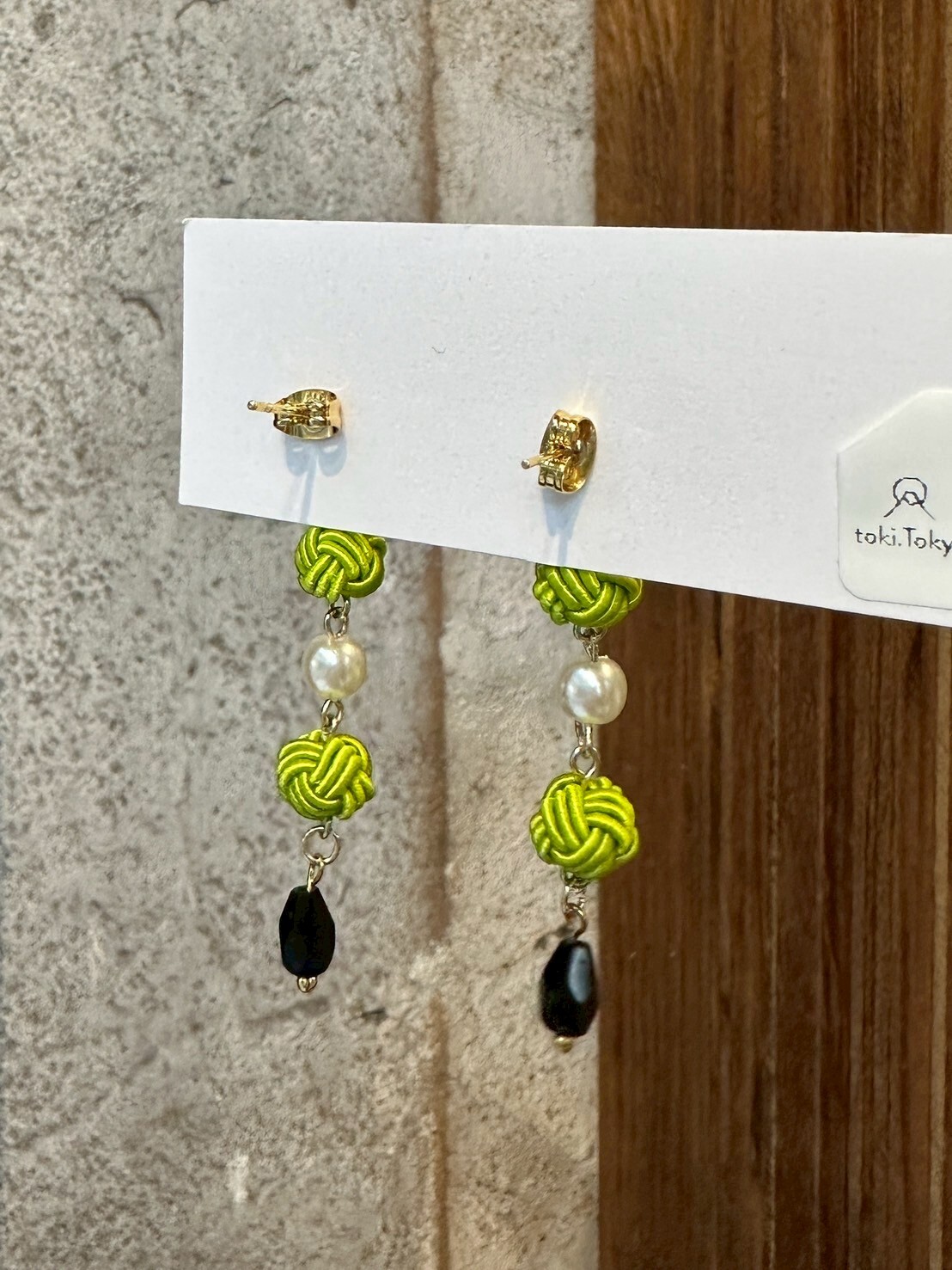 [TUMUGI] 水引繩球x珍珠耳環 | 黃綠色 | 耳針 | NO.154