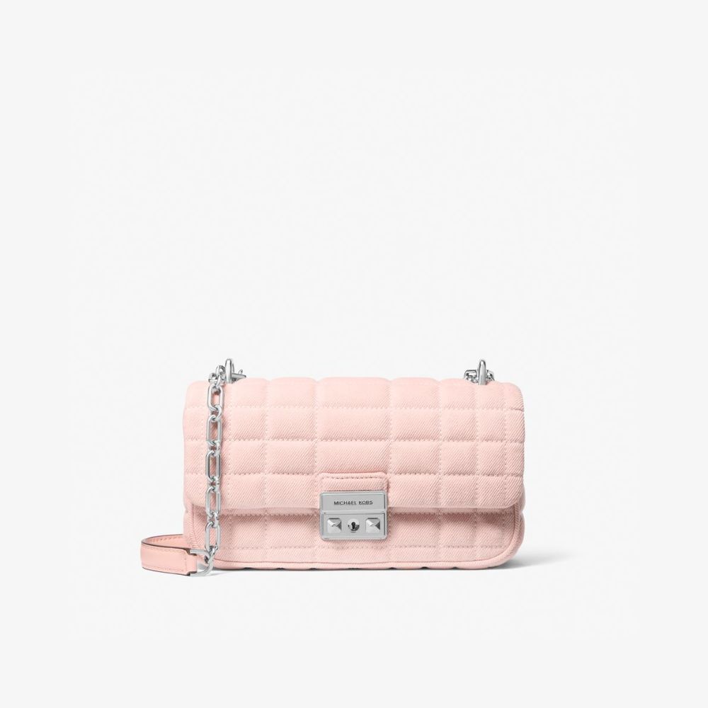 【MICHAEL KORS】TRIBECA玫瑰水晶粉丹寧小型鍊帶肩背包