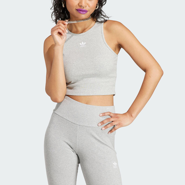 Adidas Rib Tank IJ8261 女 短版 背心 亞洲版 經典 三葉草 休閒 復古 羅紋 修身 灰