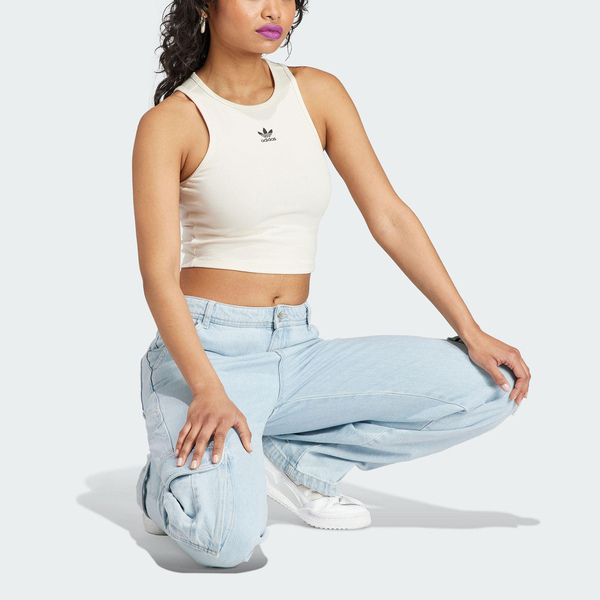Adidas Rib Tank IJ8257 女 短版 背心 亞洲版 經典 三葉草 休閒 復古 羅紋 修身 白